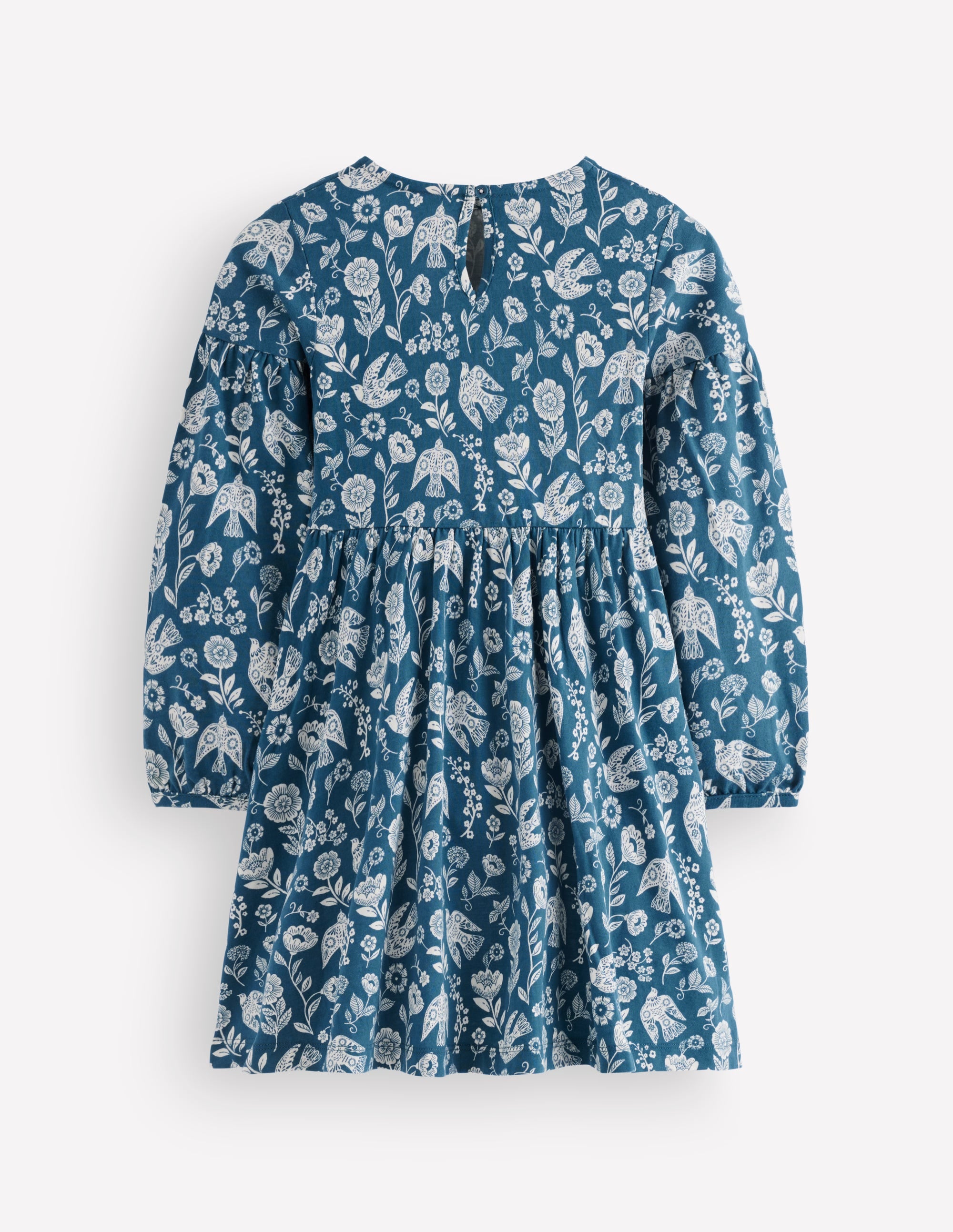 Madeline Blouson Sleeve Dress-Sapphire Blue Floral Bird - Image 3