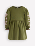 Embroidered Sleeve Dress-Jewel Green