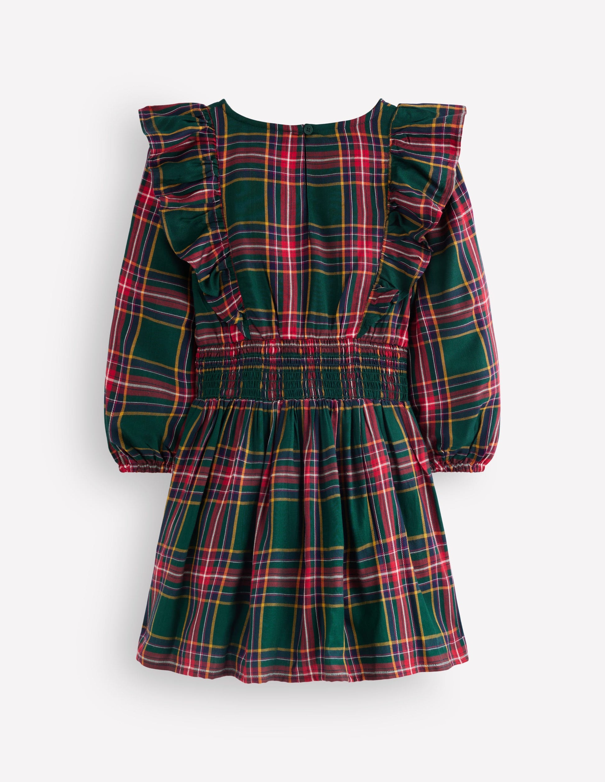 Shirred Drop Waist Dress-Green/ Red Check-8