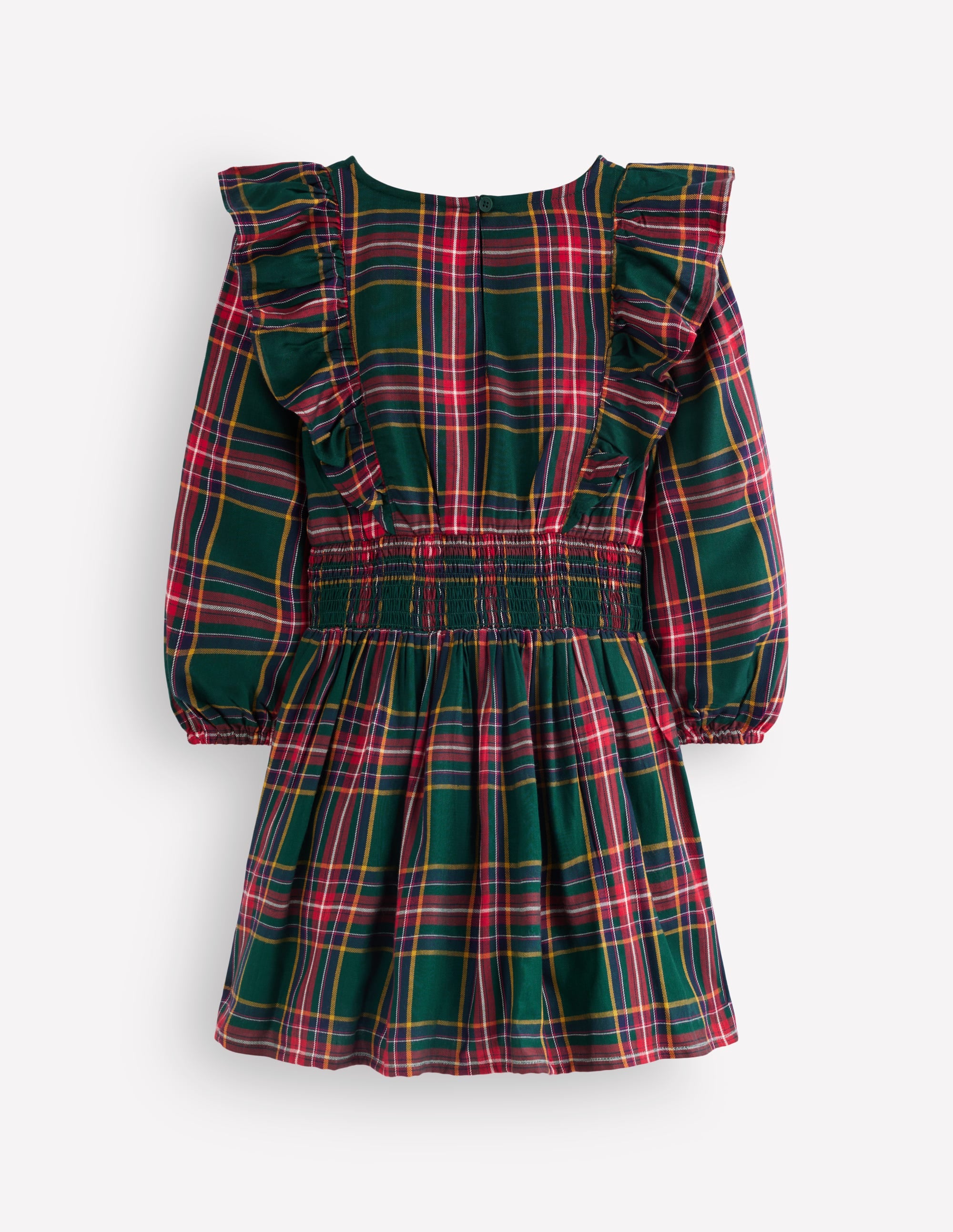 Shirred Drop Waist Dress-Green/ Red Check - Image 8