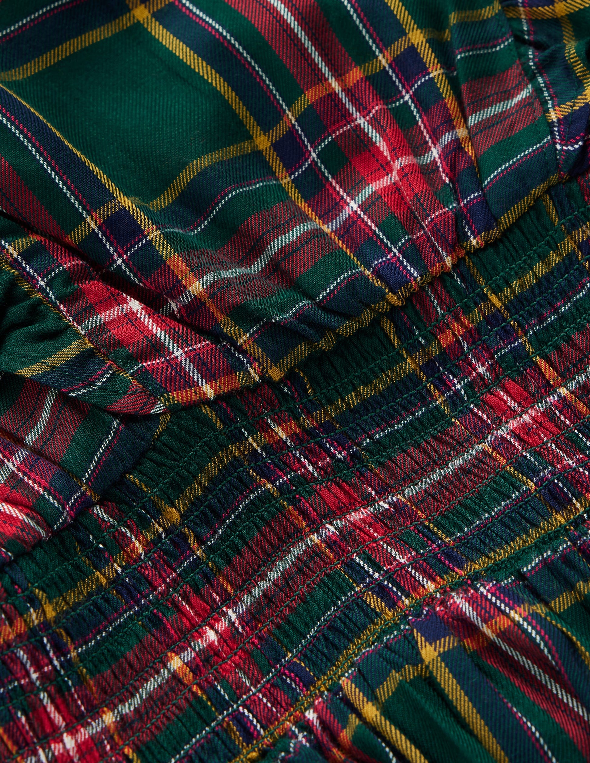 Shirred Drop Waist Dress-Green/ Red Check-9