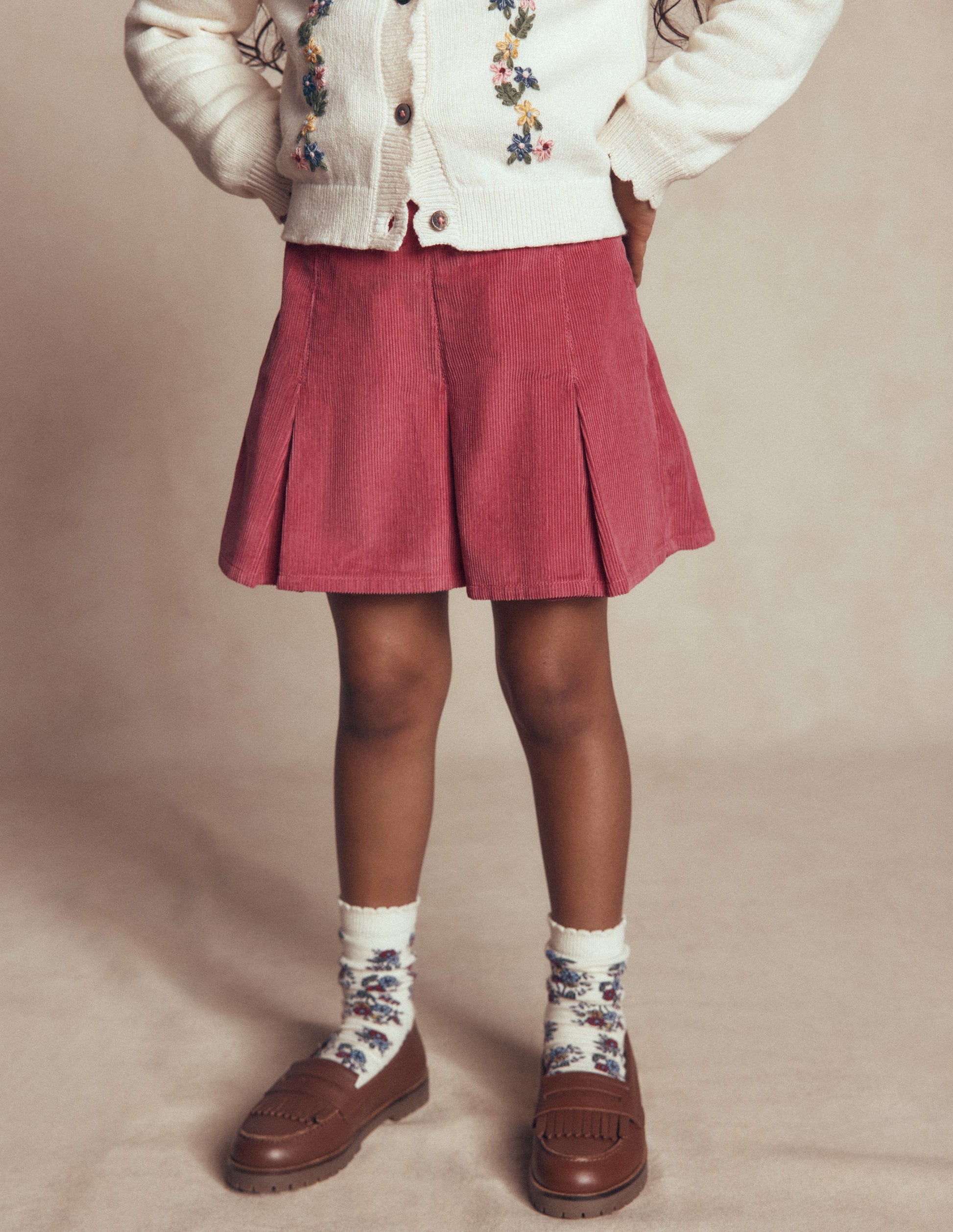 Pleated Skort-Winter Blush Cord-2