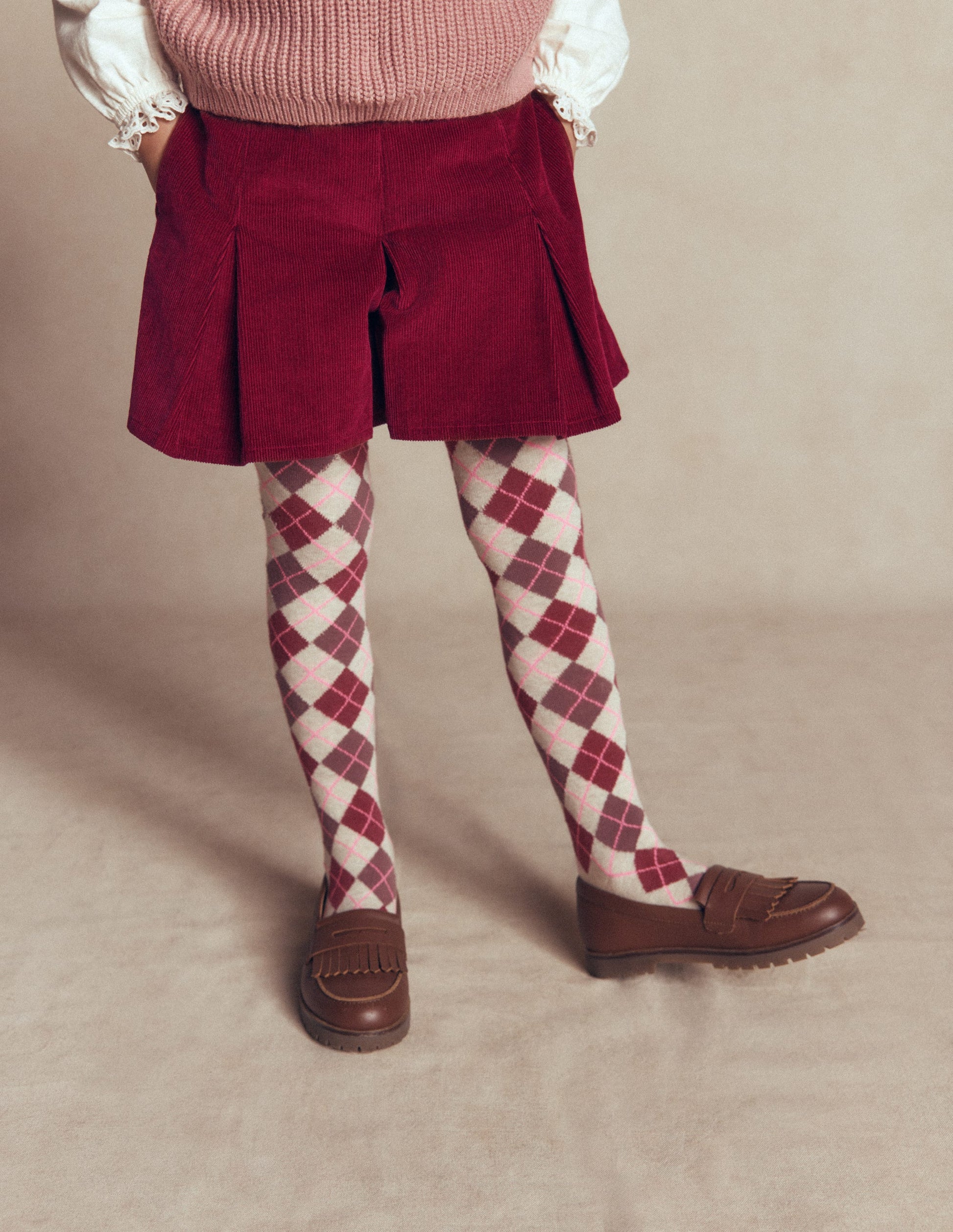 Pleated Skort-Ruby Red Cord-2