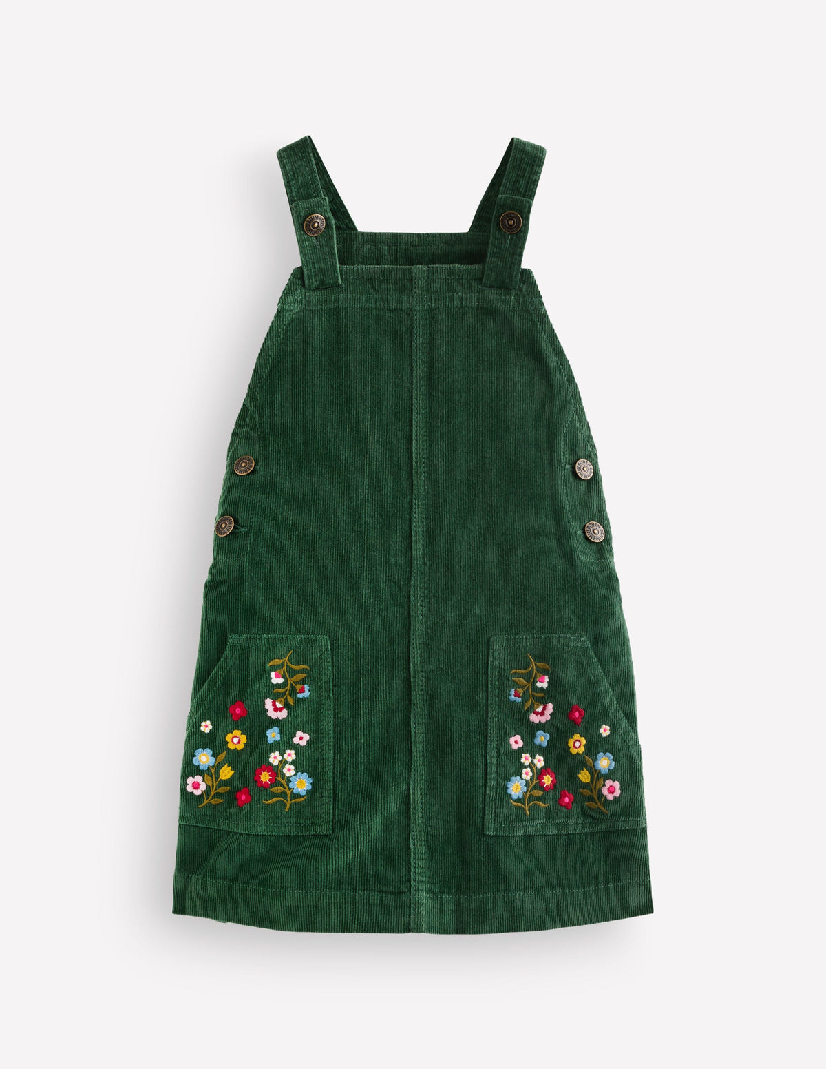 Adeline A-Line Dungaree Dress-Green Floral Corduroy - Image 1