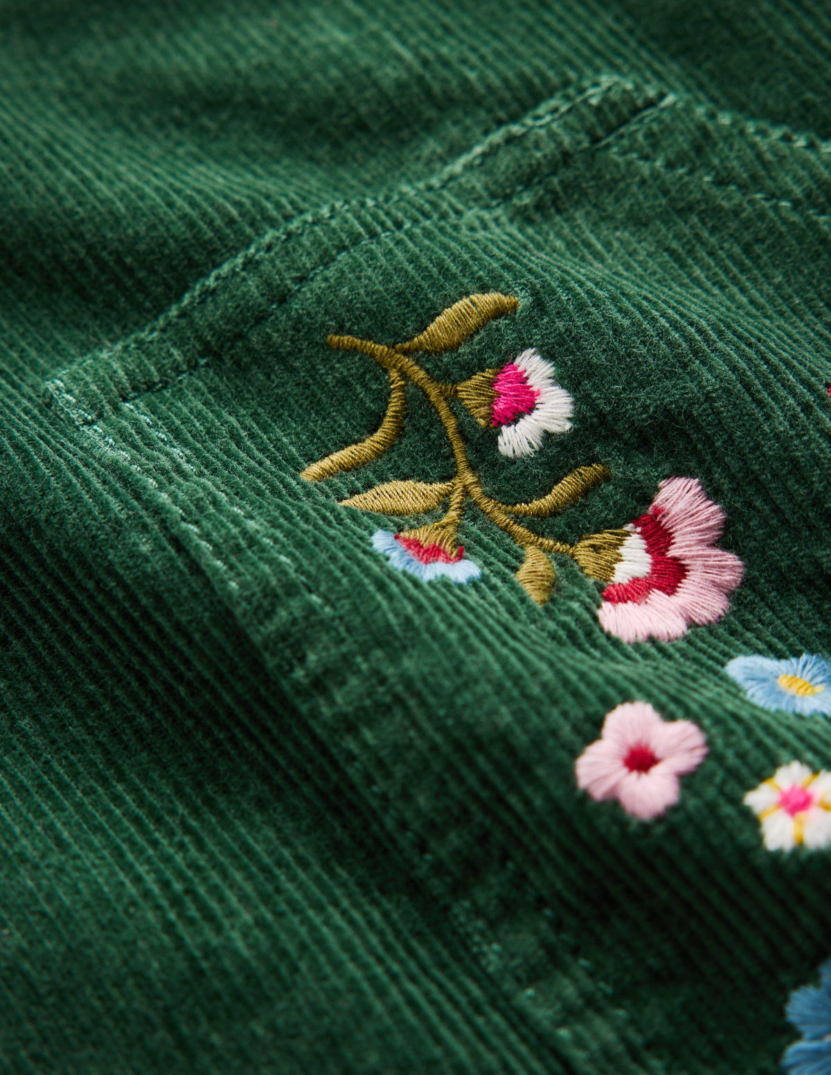 Adeline A-Line Dungaree Dress-Green Floral Corduroy - Image 3