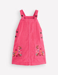 Adeline A-Line Dungaree Dress-Bright Rouge Floral Corduroy
