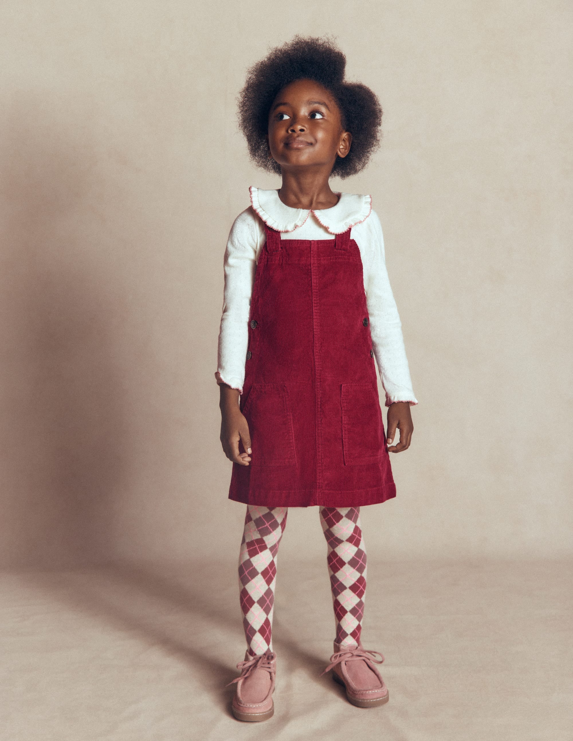 Adeline A-Line Dungaree Dress-Chestnut Red Cord - Image 3