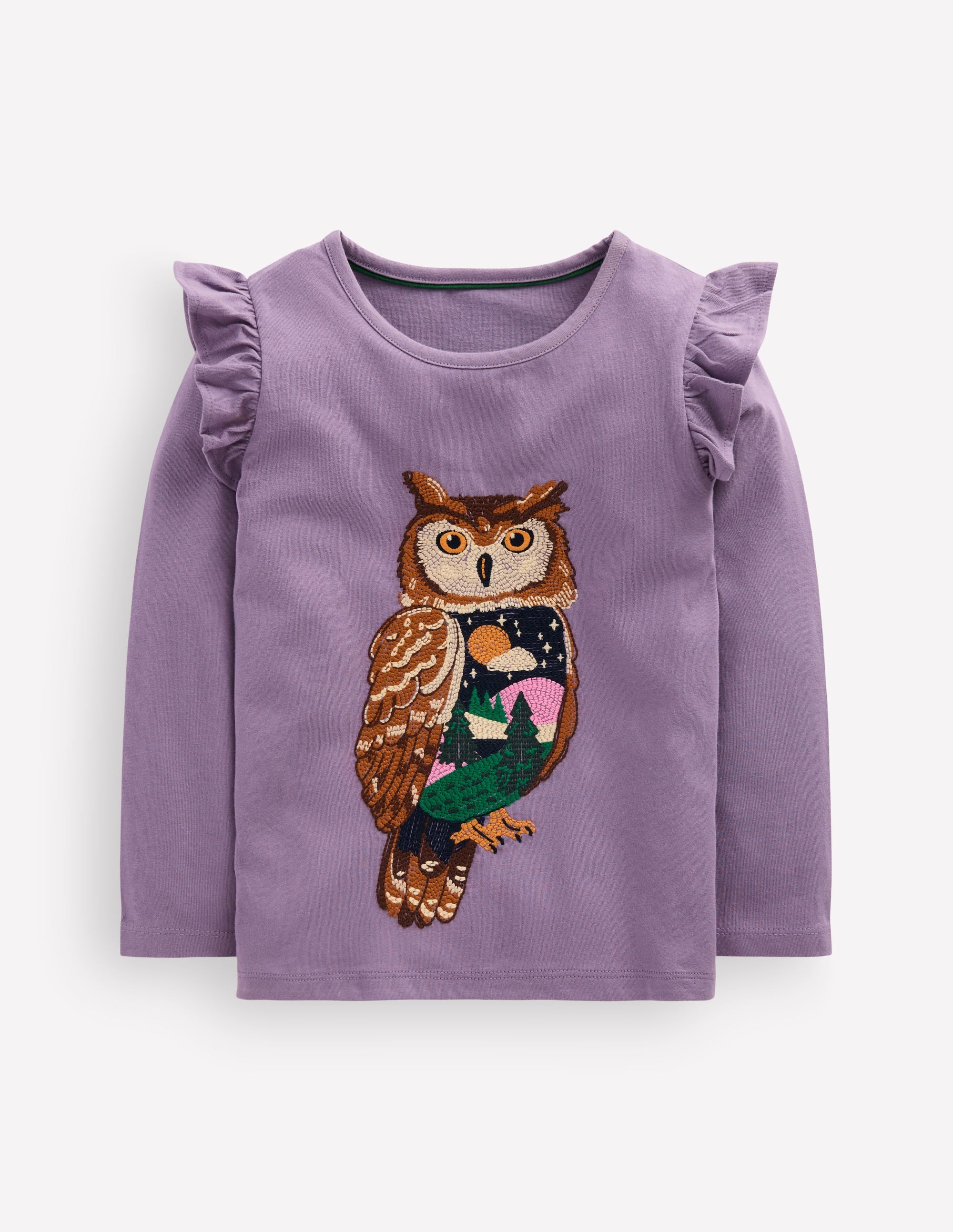 Long Sleeve Superstitch Tee-Nocturnal Purple Owl - Image 1