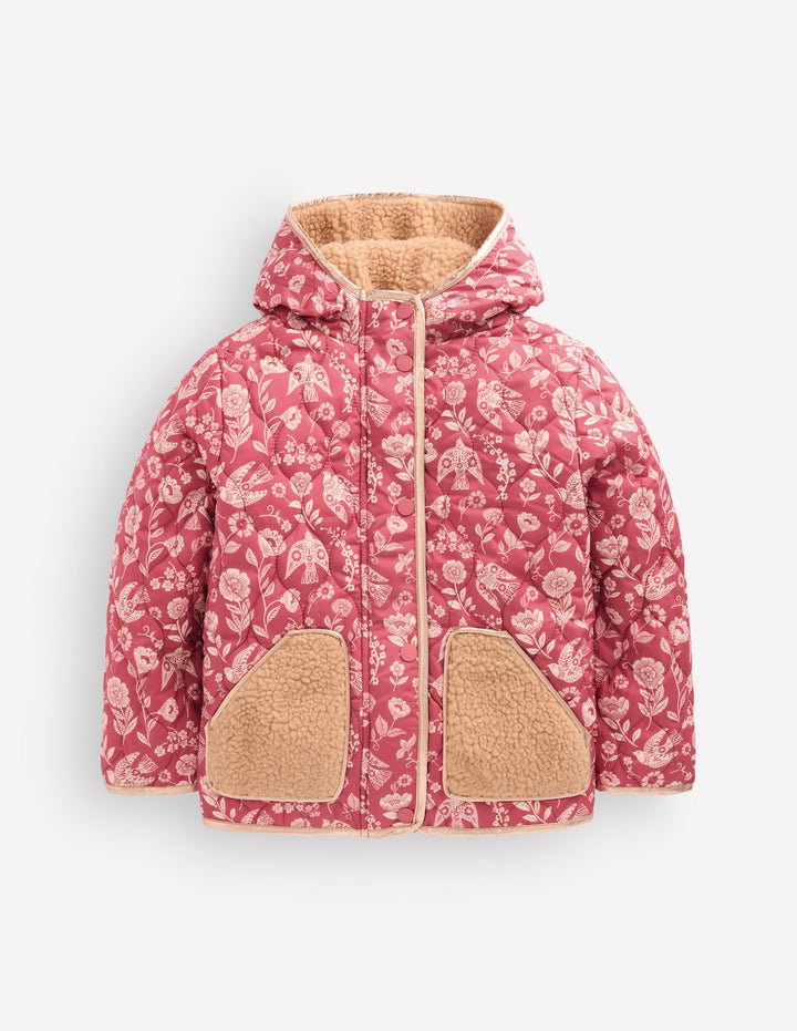 Borg Padded Jacket-Winter Blush Floral Bird