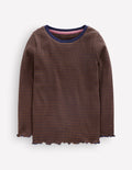 Ribbed Long Sleeve T-Shirt-Navy/ Camel Stripe
