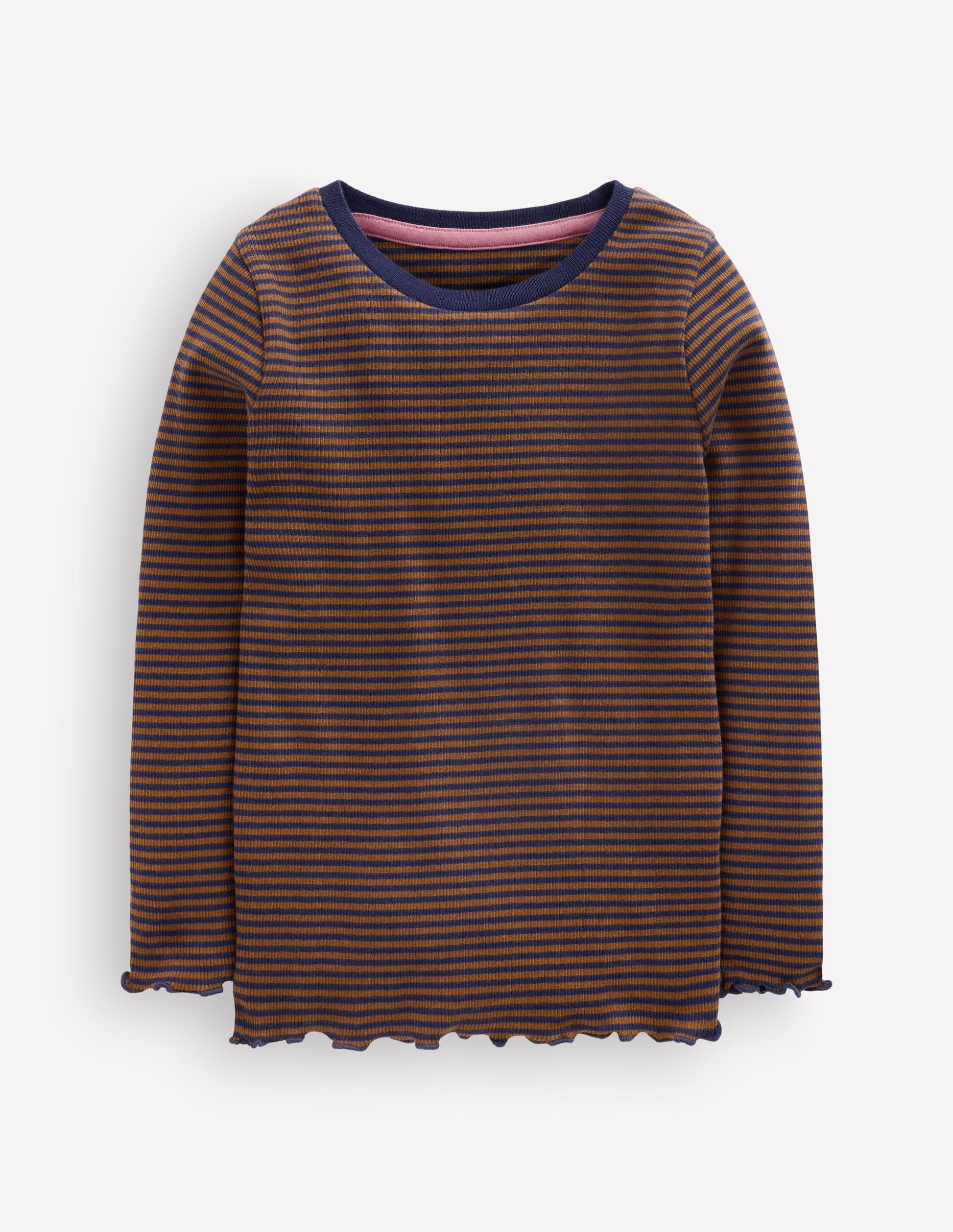 Ribbed Long Sleeve T-Shirt-Navy/ Camel Stripe-1