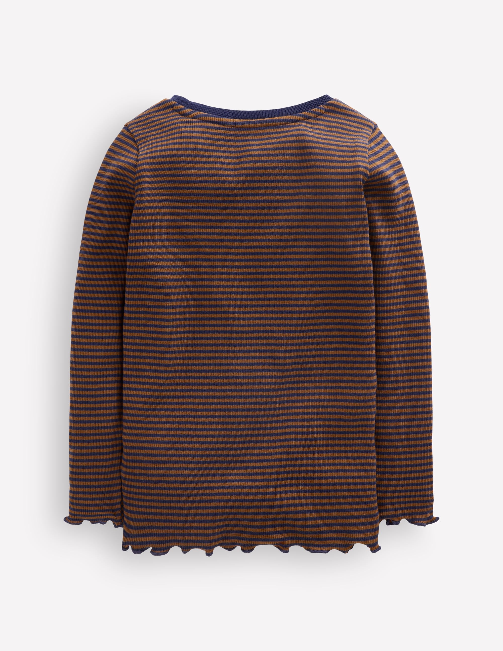 Ribbed Long Sleeve T-Shirt-Navy/ Camel Stripe - Image 2