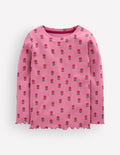 Ribbed Long Sleeve T-Shirt-Pink Floral