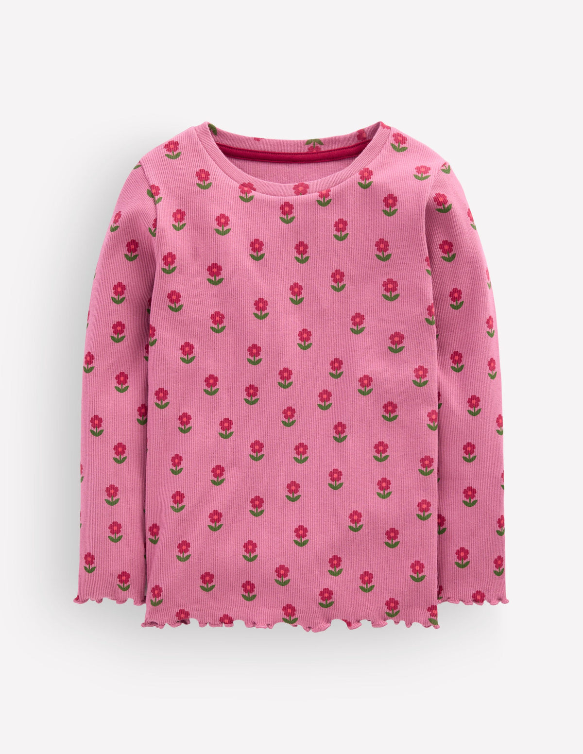 Ribbed Long Sleeve T-Shirt-Pink Floral - Image 1
