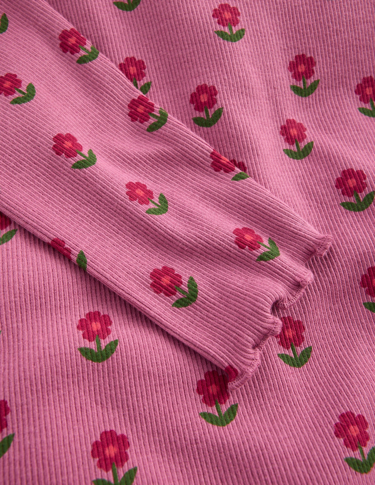 Ribbed Long Sleeve T-Shirt-Pink Floral - Image 3