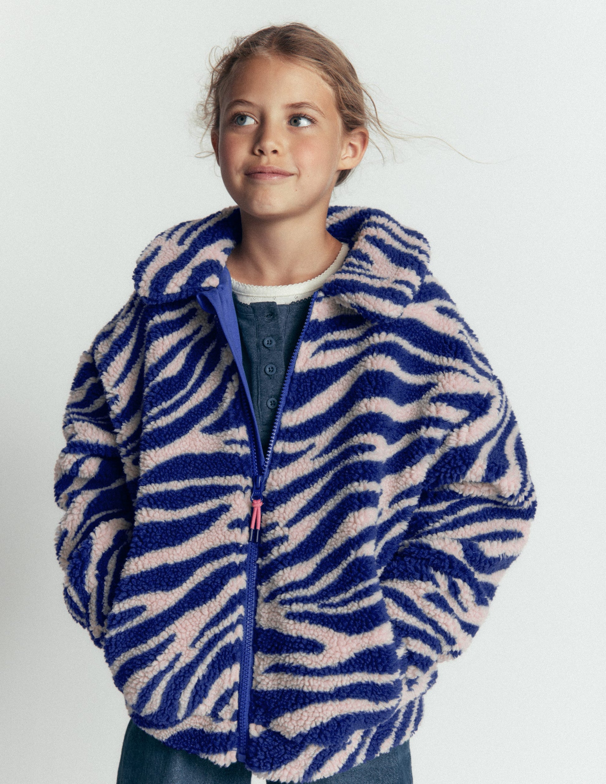 Collared Borg Jacket-Zebra Borg and Navy-1