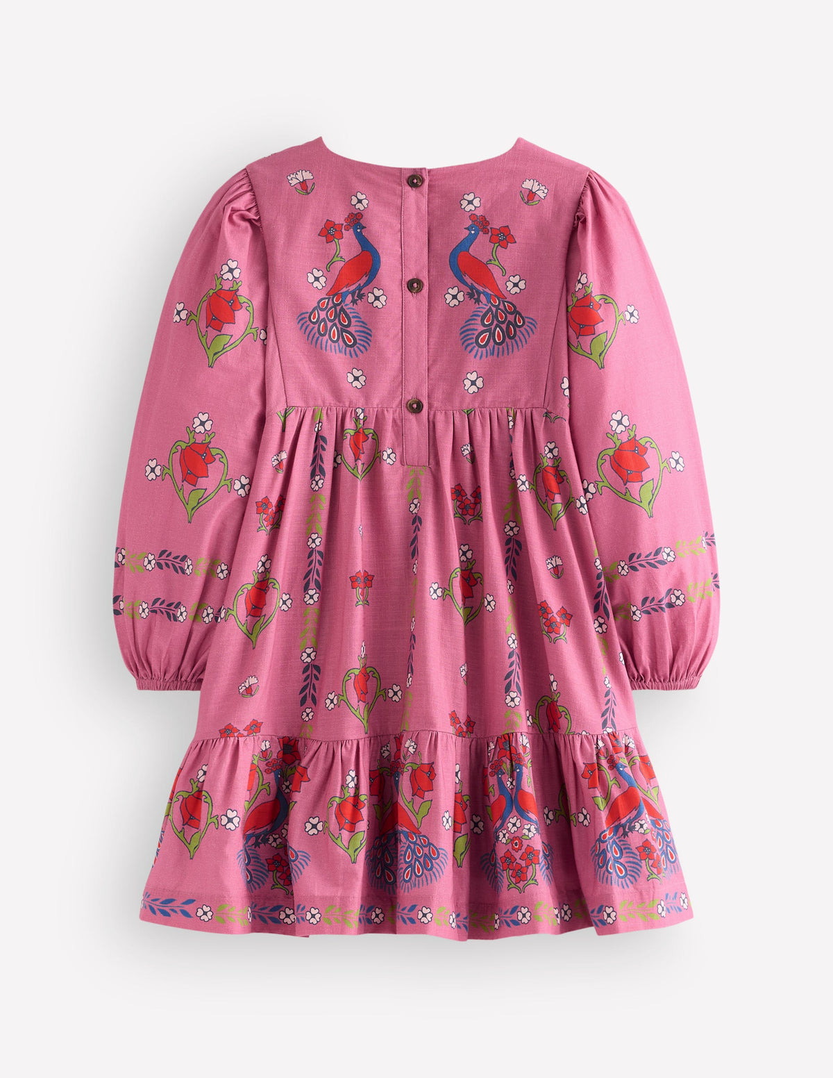 Celia Wing Sleeve Dress-Pink Peacock Print - Image 2