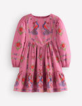 Celia Wing Sleeve Dress-Pink Peacock Print