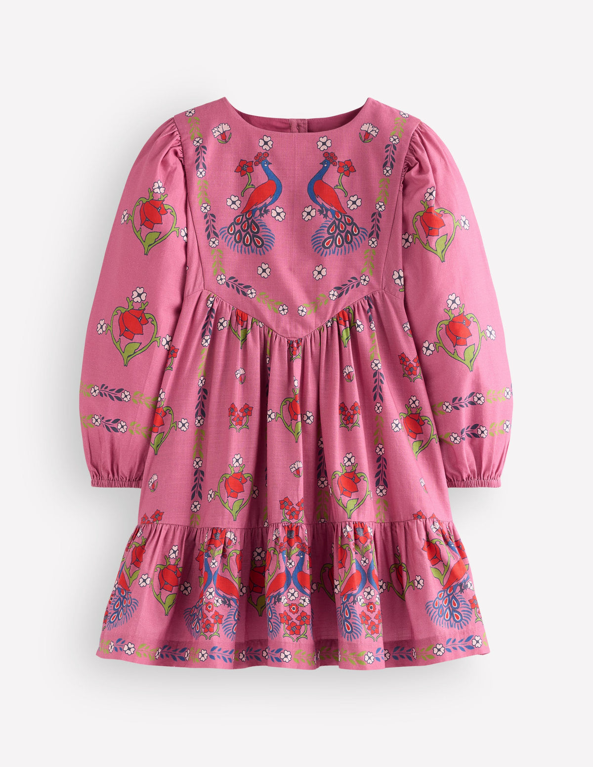 Celia Wing Sleeve Dress-Pink Peacock Print-1