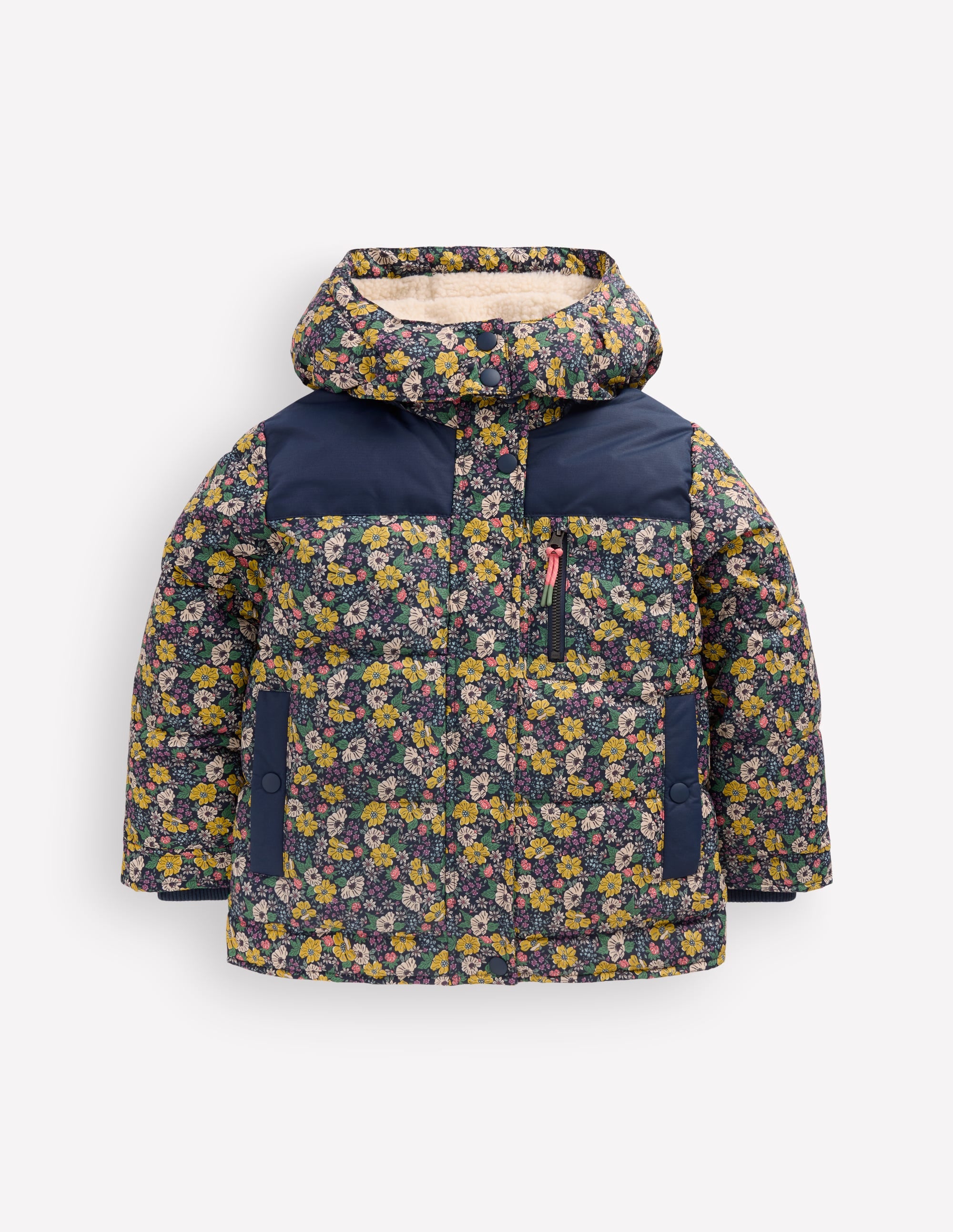 Borg Lined Puffer Coat-French Navy Mixed Flowerbed - Image 6