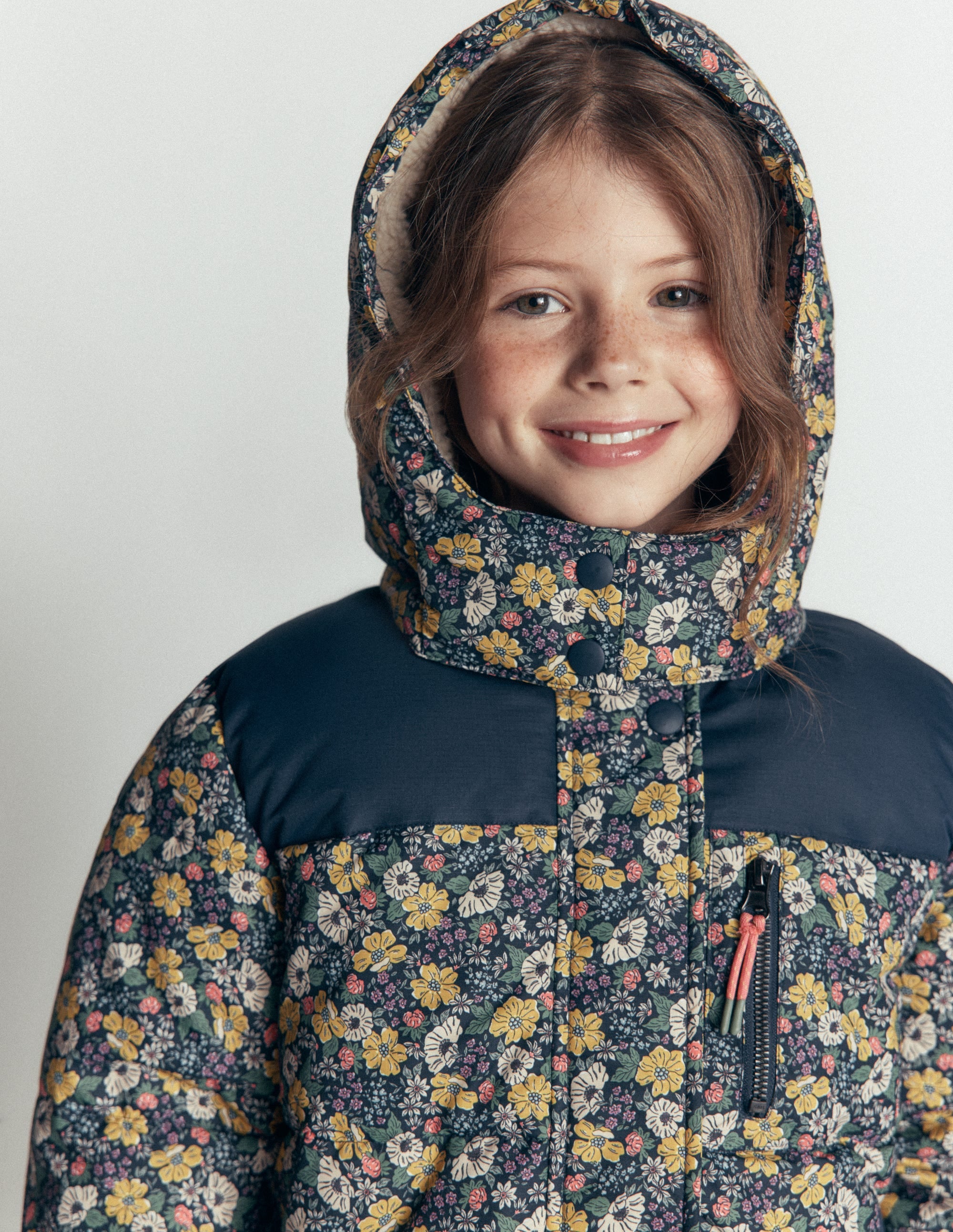 Borg Lined Puffer Coat-French Navy Mixed Flowerbed - Image 4