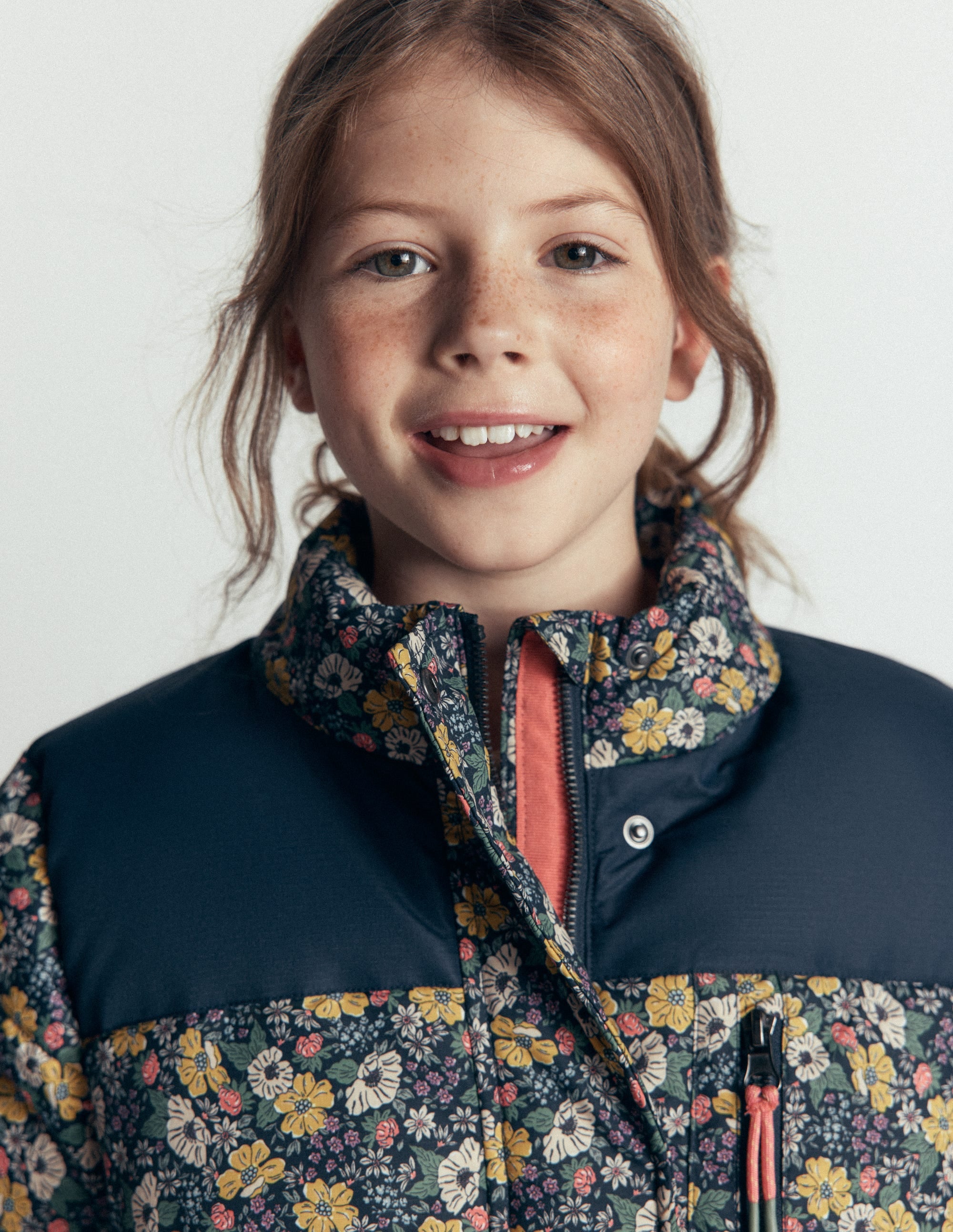 Borg Lined Puffer Coat-French Navy Mixed Flowerbed - Image 5