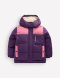 Borg Lined Puffer Coat-Calla Lilly Purple Colourblock