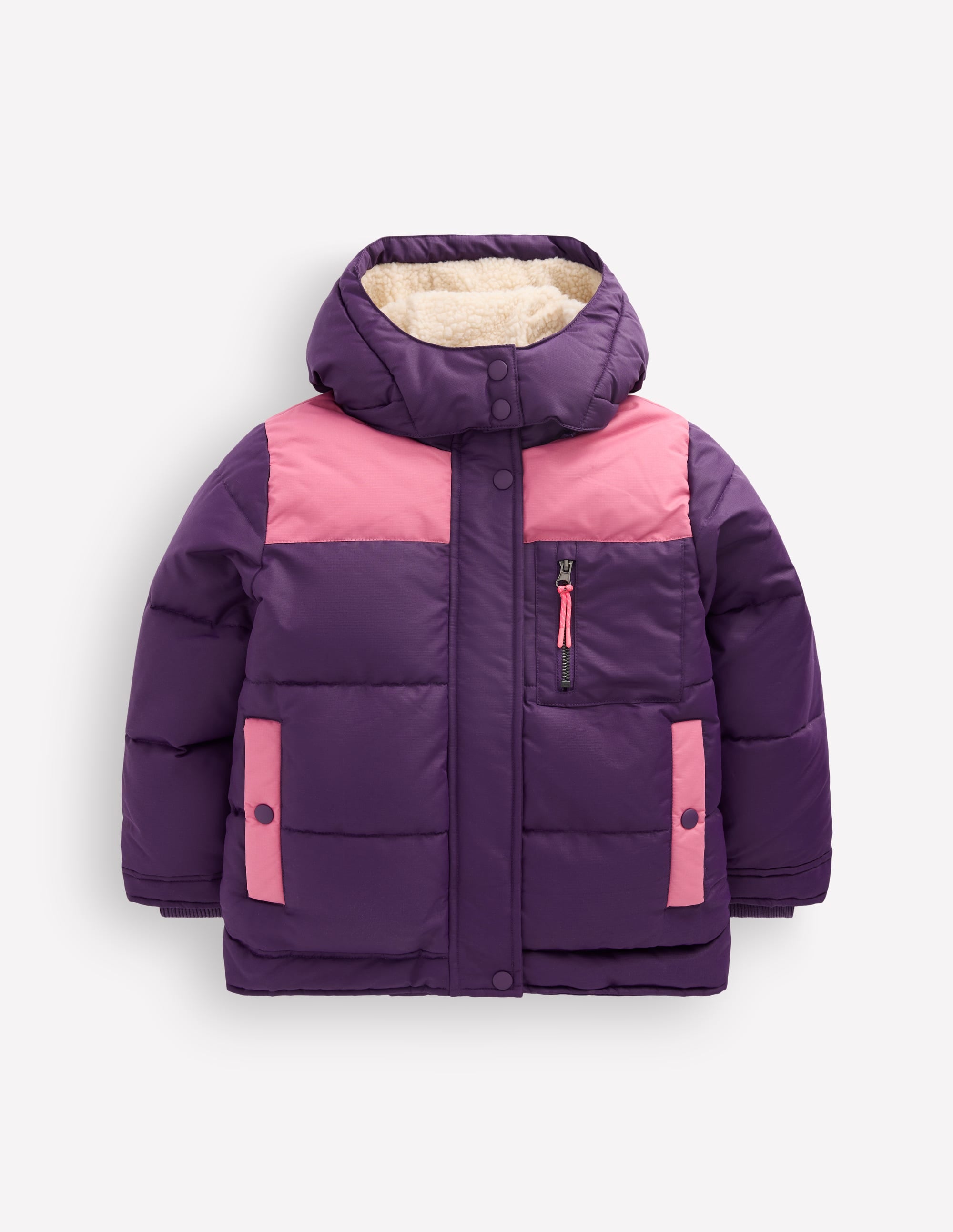 Borg Lined Puffer Coat-Calla Lilly Purple Colourblock - Image 1