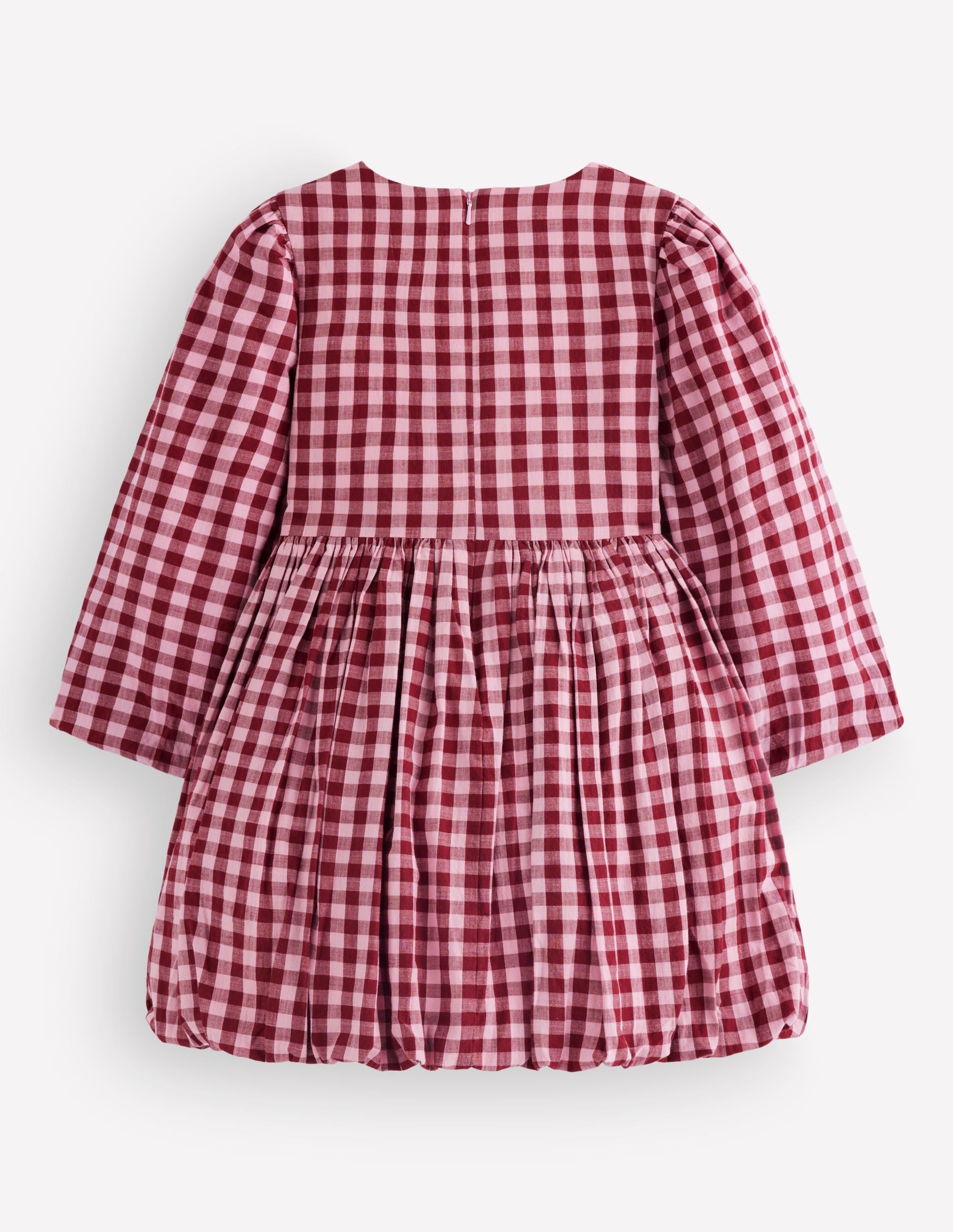 Long Sleeve Bubble Hem Dress-Red Check - Image 5