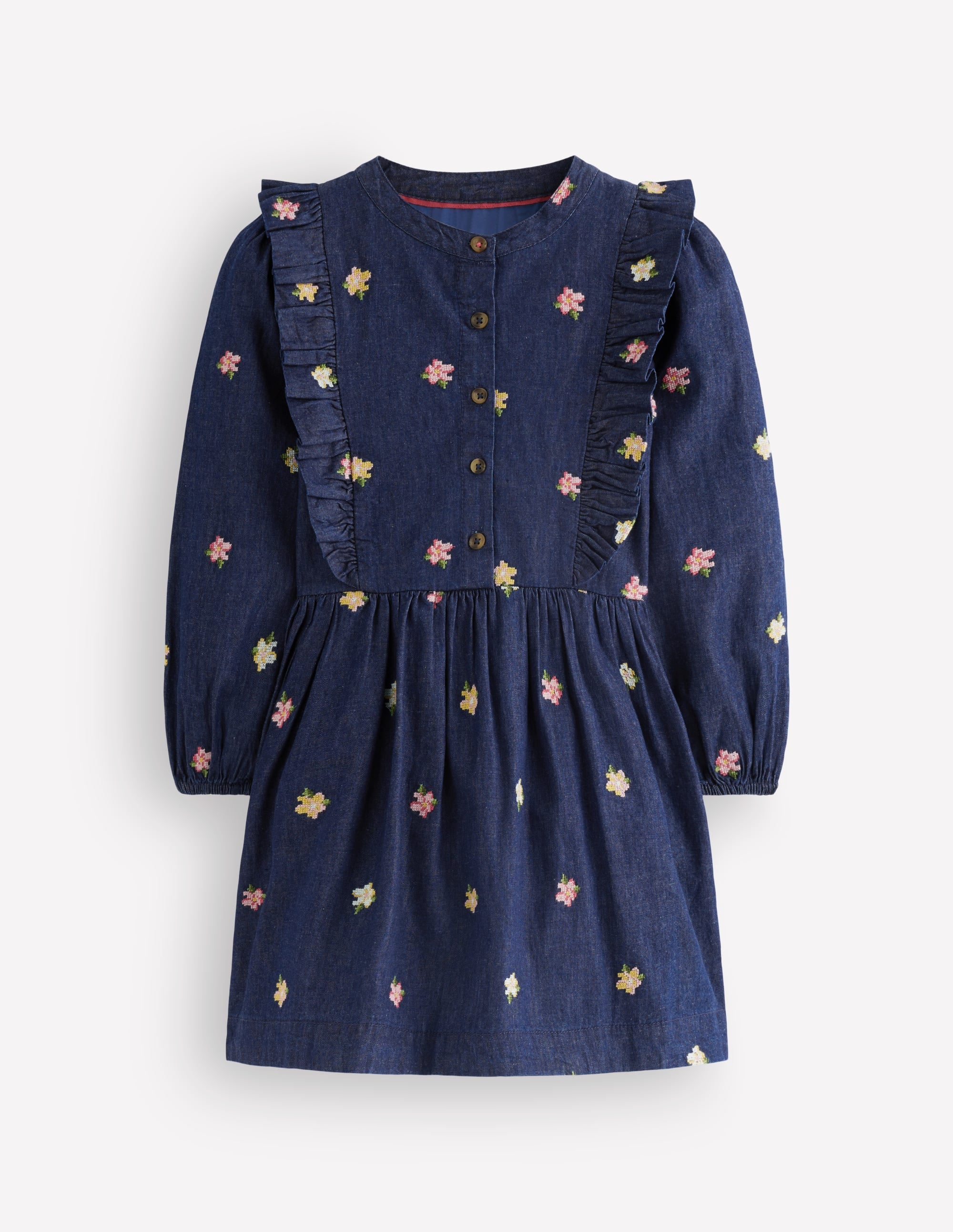 Winnie Frill Trim Shirt Dress-Denim Embroidery - Image 3