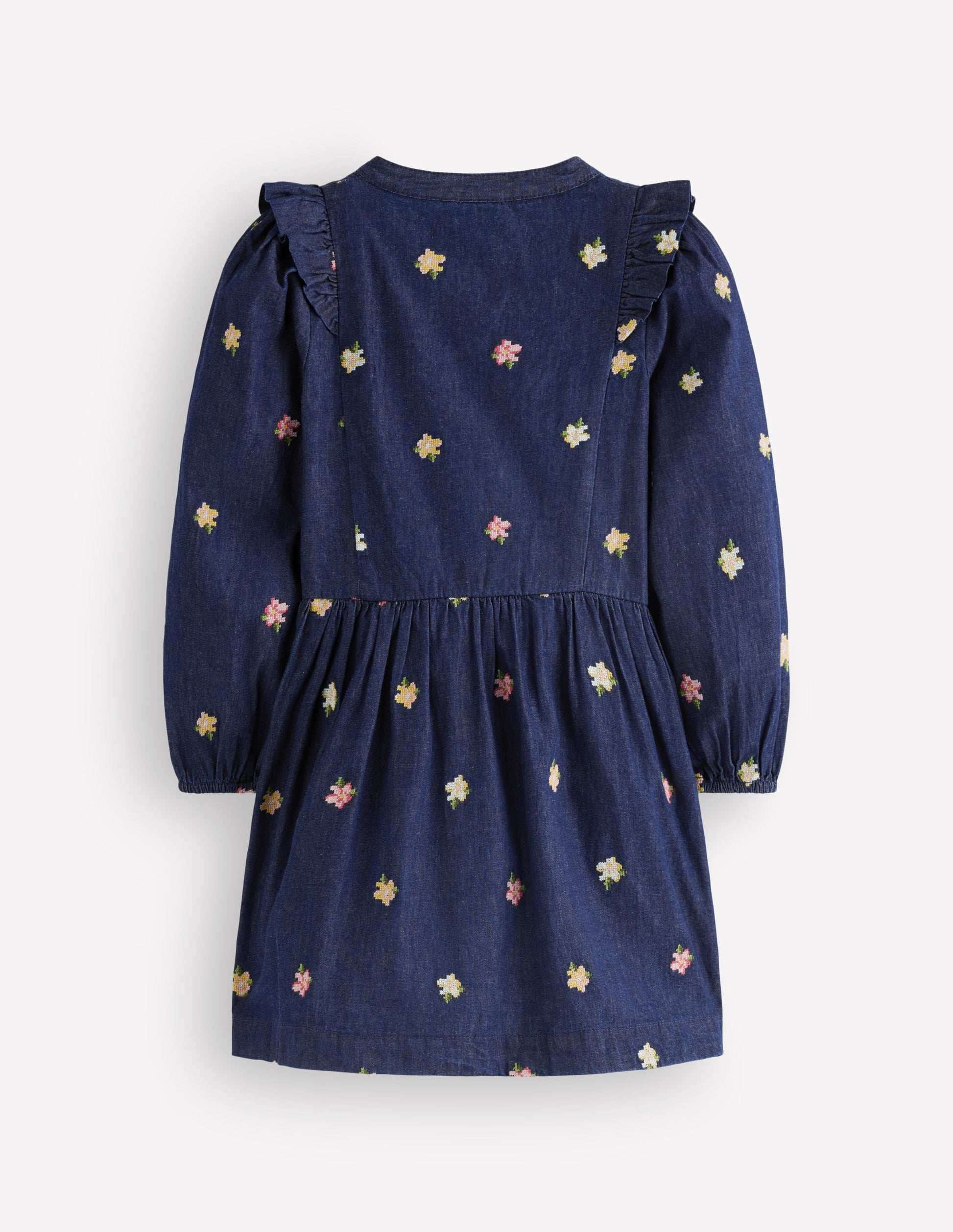 Winnie Frill Trim Shirt Dress-Denim Embroidery-4