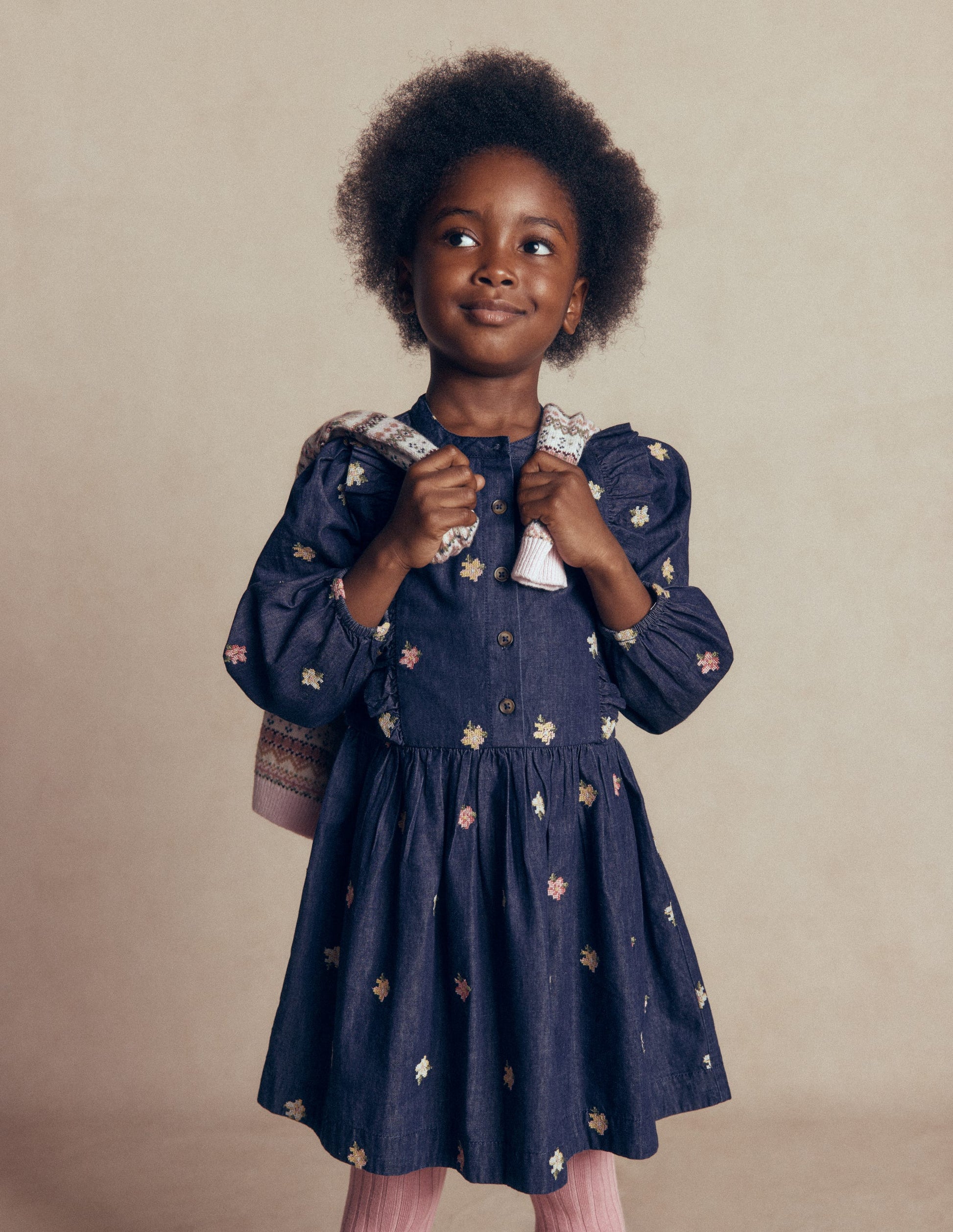Winnie Frill Trim Shirt Dress-Denim Embroidery-1