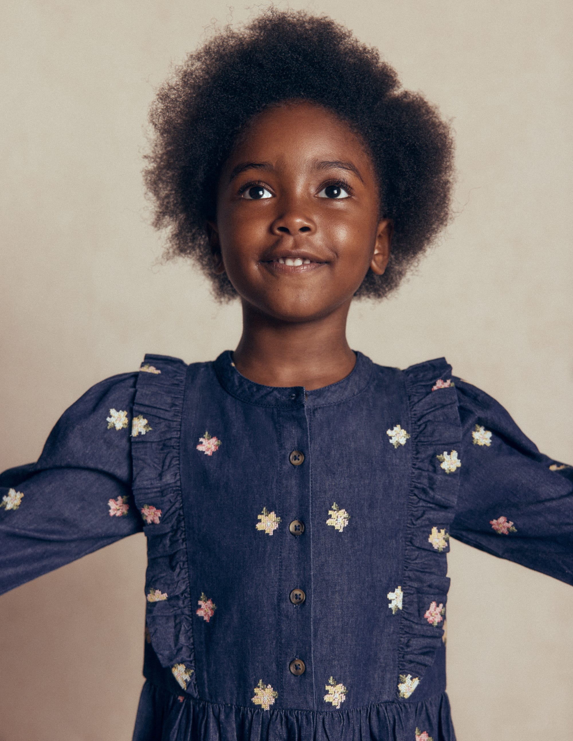 Winnie Frill Trim Shirt Dress-Denim Embroidery - Image 2