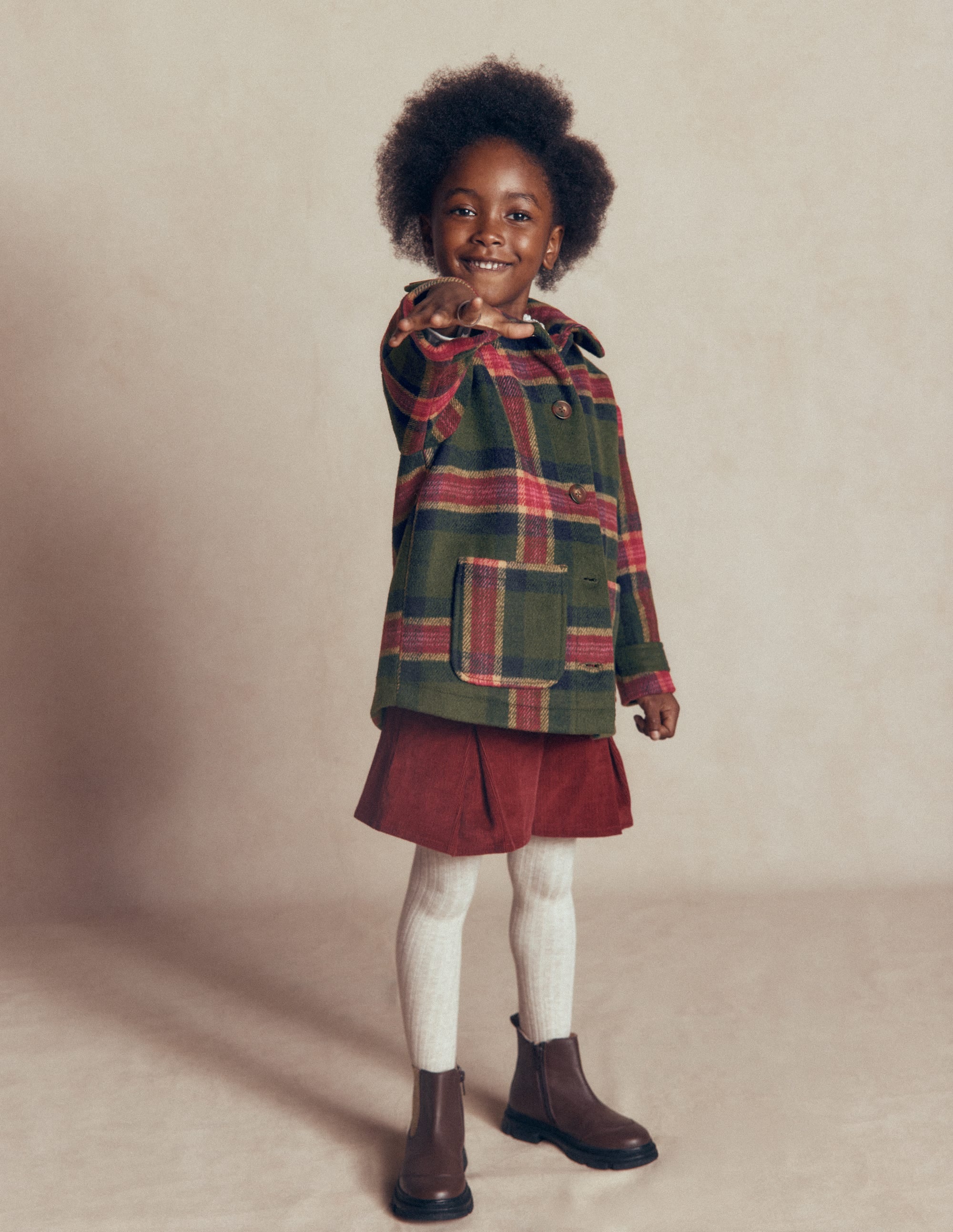 Wool Check Coat-Green Check - Image 2