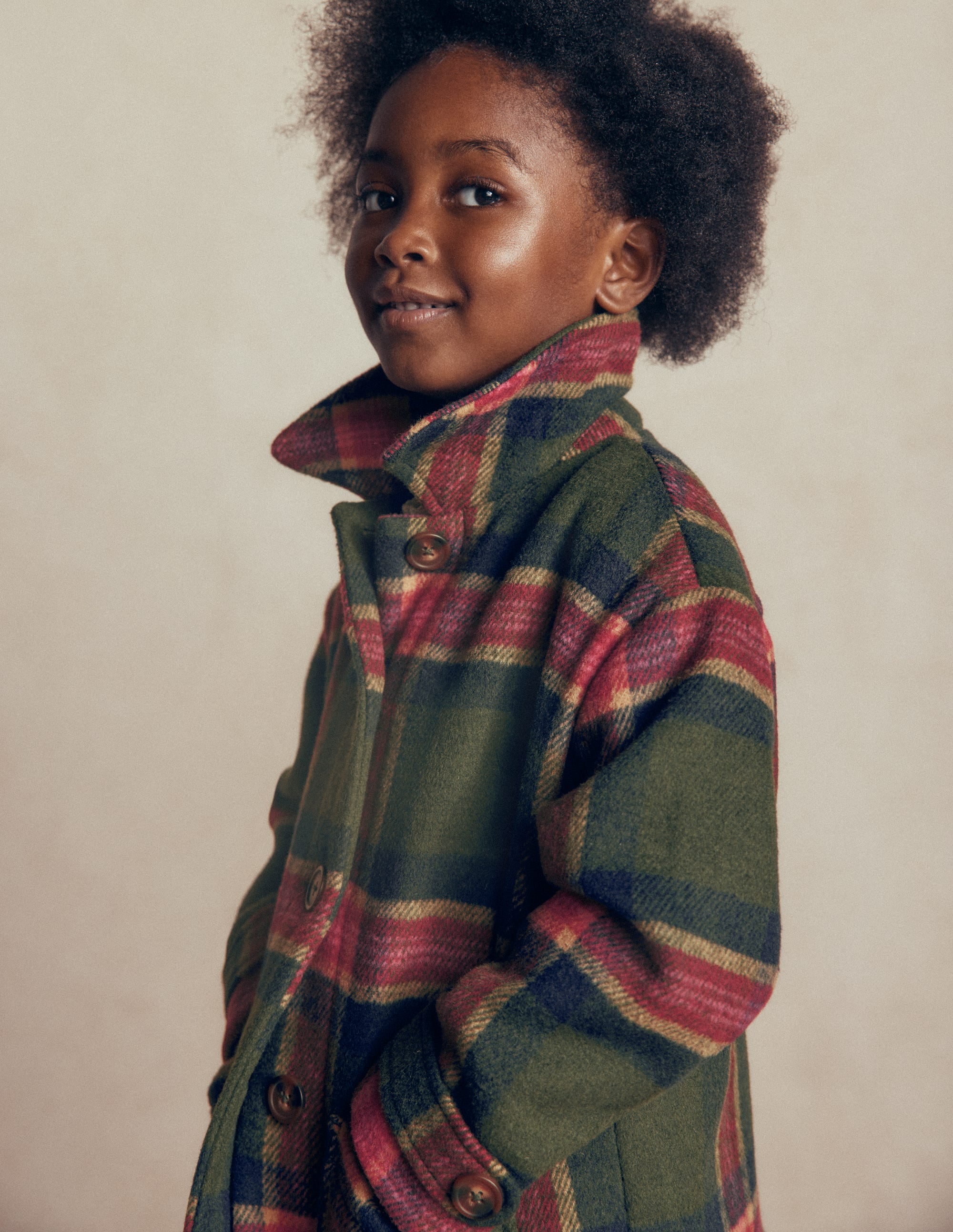 Wool Check Coat-Green Check - Image 3