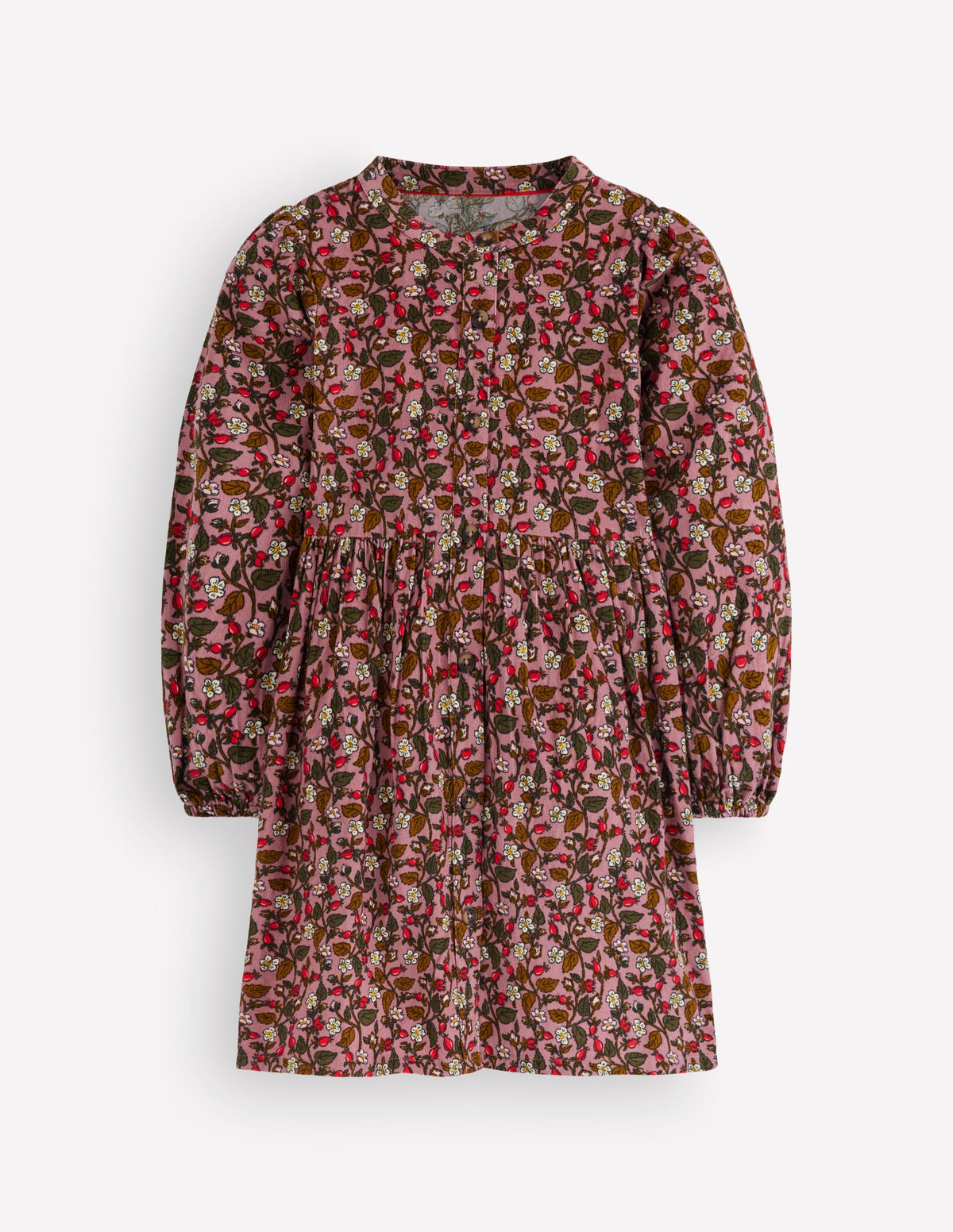 Betsy Woven Puff Sleeve Dress-Pink Floral Corduroy - Image 1