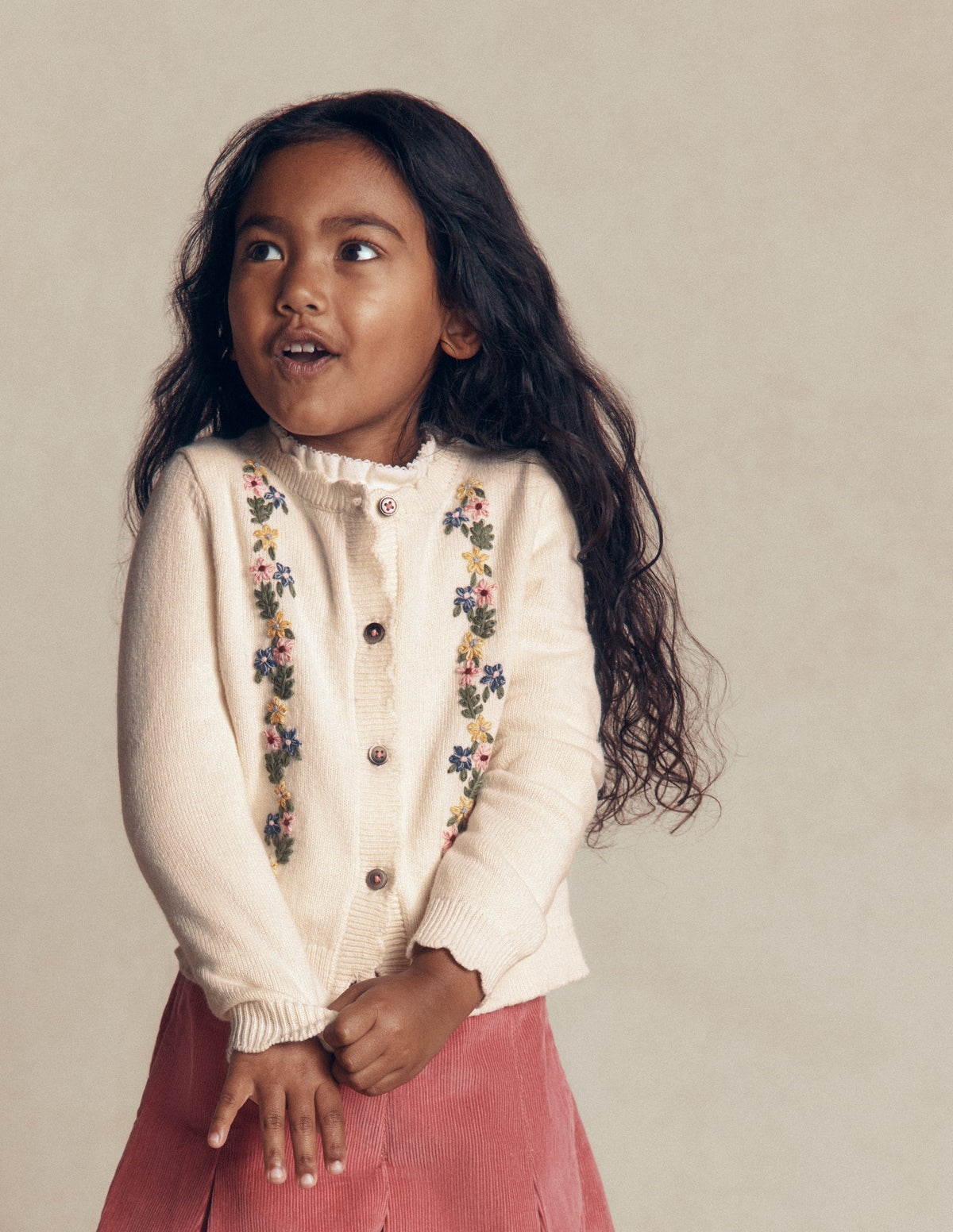 Pretty Embroidered Cardigan-Ecru Marl Floral Embroidery-1