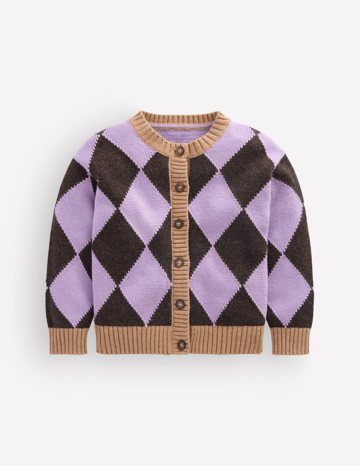 Fun Cardigan-Purple Argyle