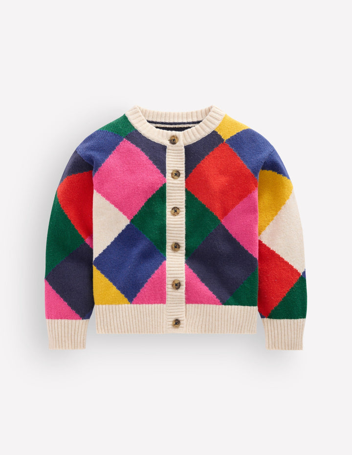 Fun Cardigan-Multi Rainbow Argyle