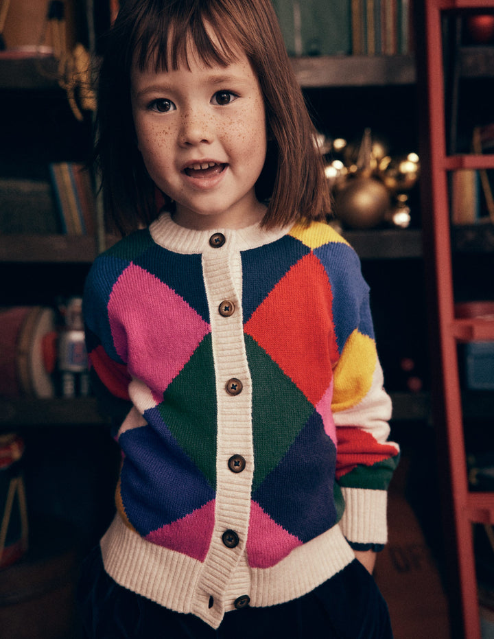 Fun Cardigan-Multi Rainbow Argyle