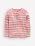 Long Sleeve Henley Top-Pink Stripe