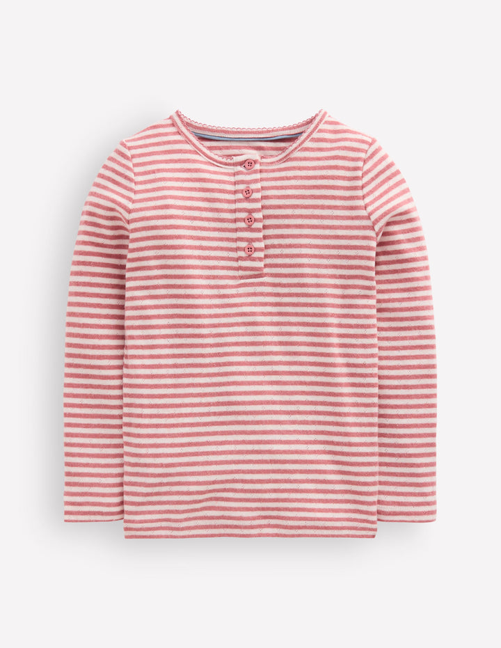 Long Sleeve Henley Top-Pink Stripe