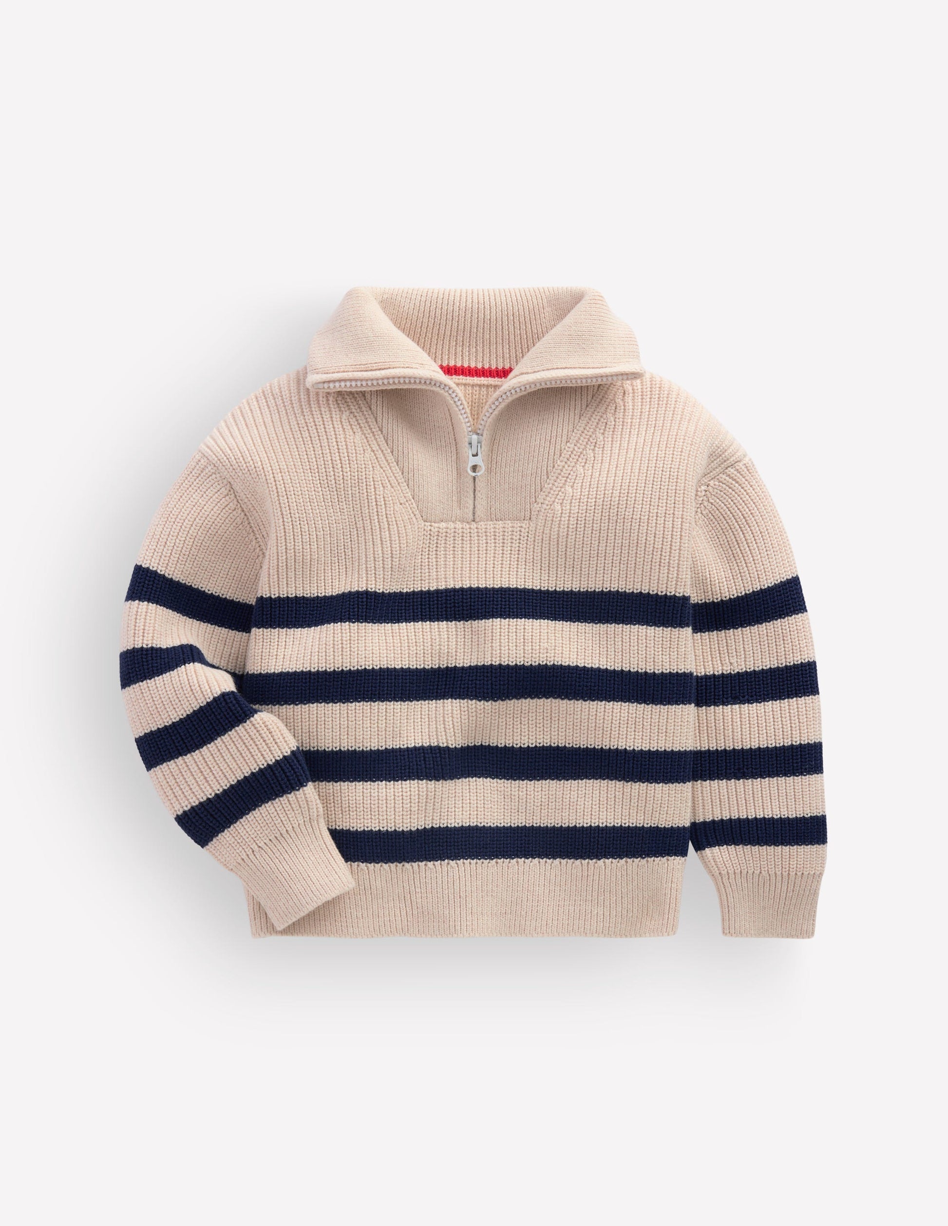 Zip Up Neck Jumper-Ecru Marl / Navy-2