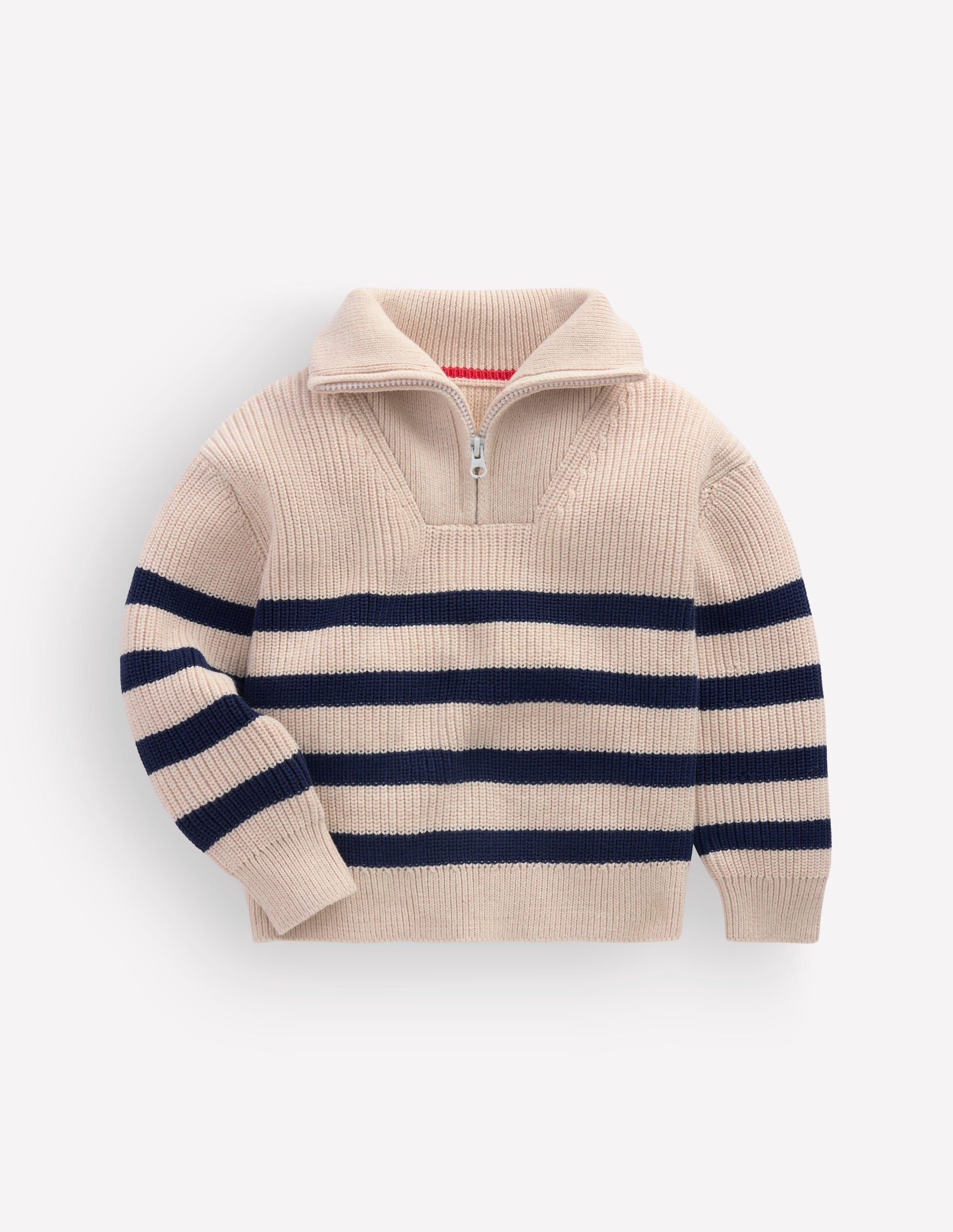 Zip Up Neck Jumper-Ecru Marl / Navy - Image 2