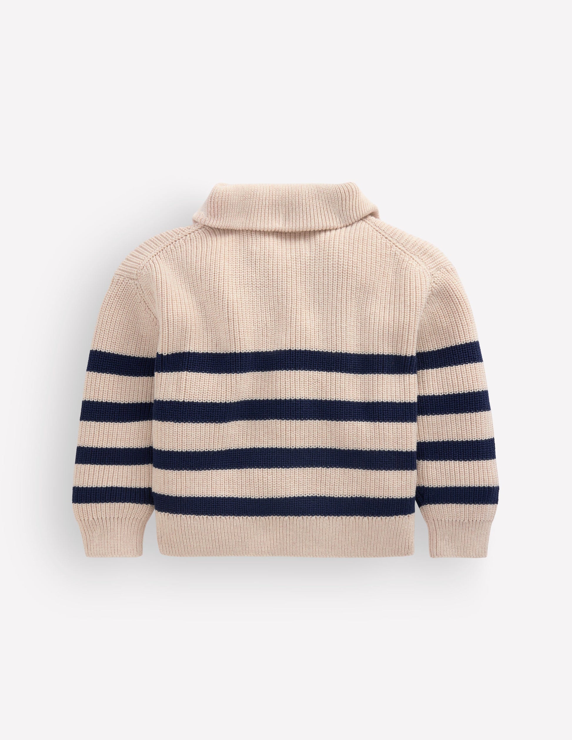 Zip Up Neck Jumper-Ecru Marl / Navy-3
