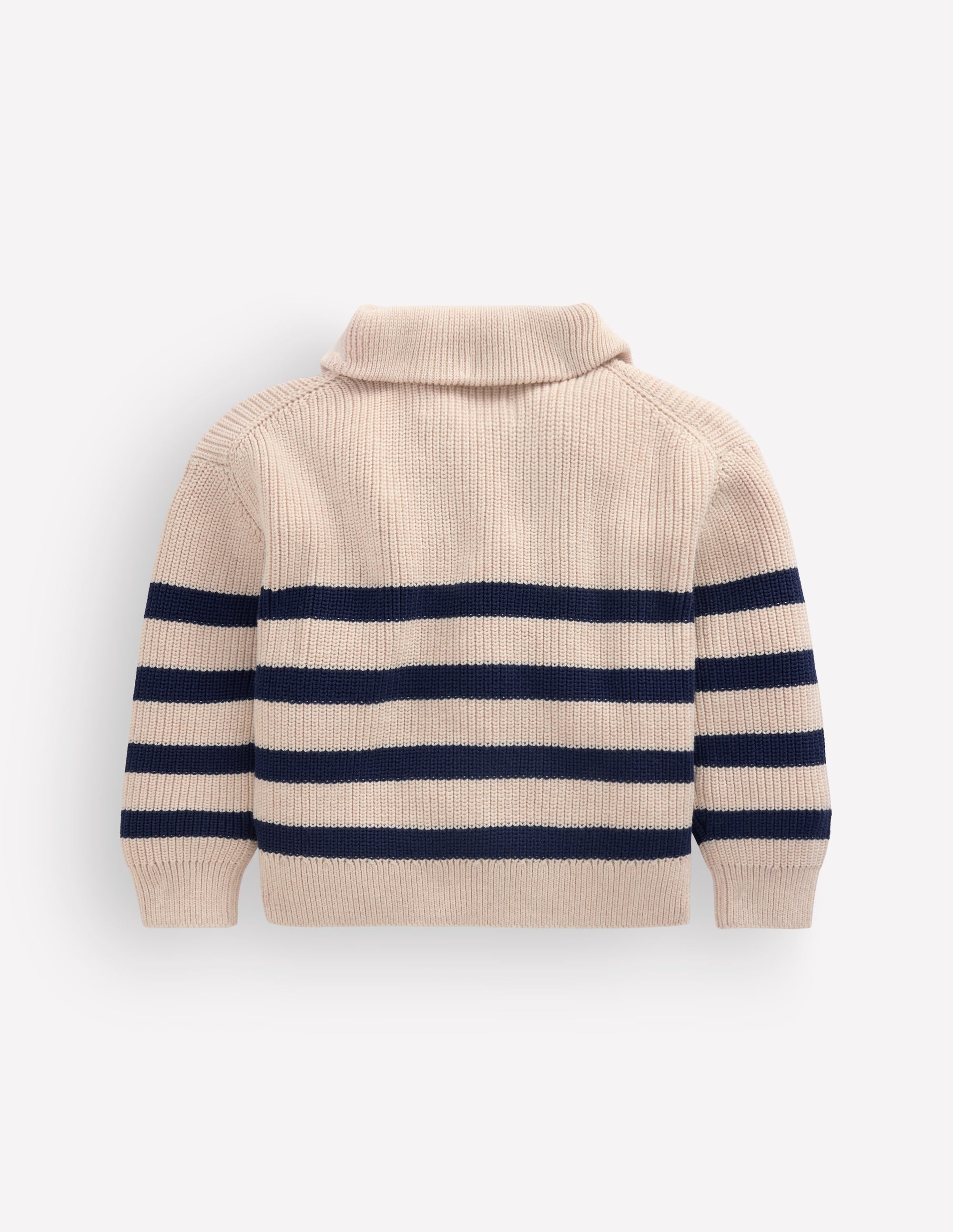 Zip Up Neck Jumper-Ecru Marl / Navy - Image 3