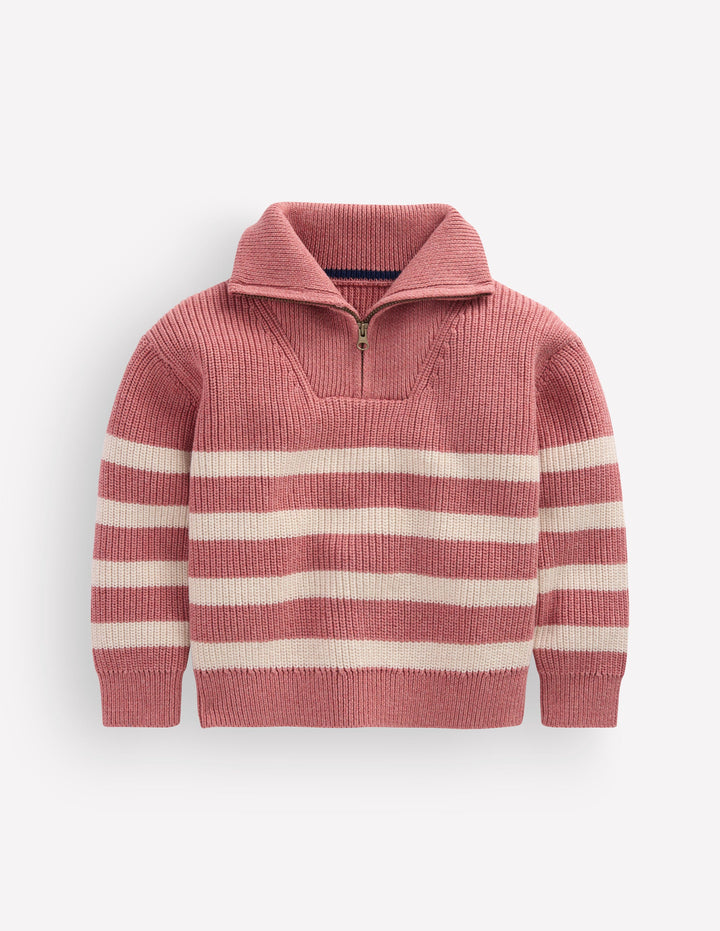 Zip Up Neck Jumper-Dusty Rose Marl