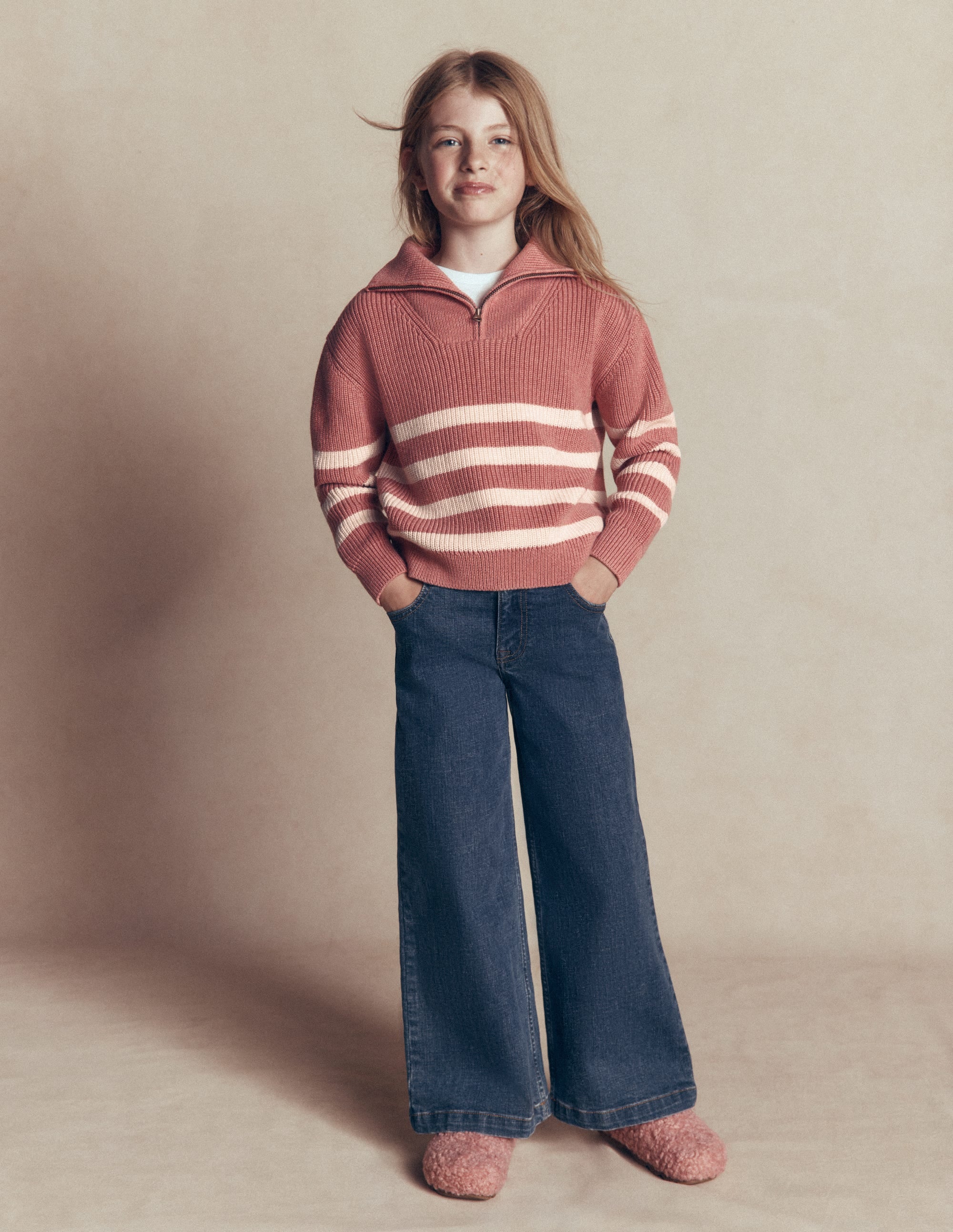 Zip Up Neck Jumper-Dusty Rose Marl - Image 1