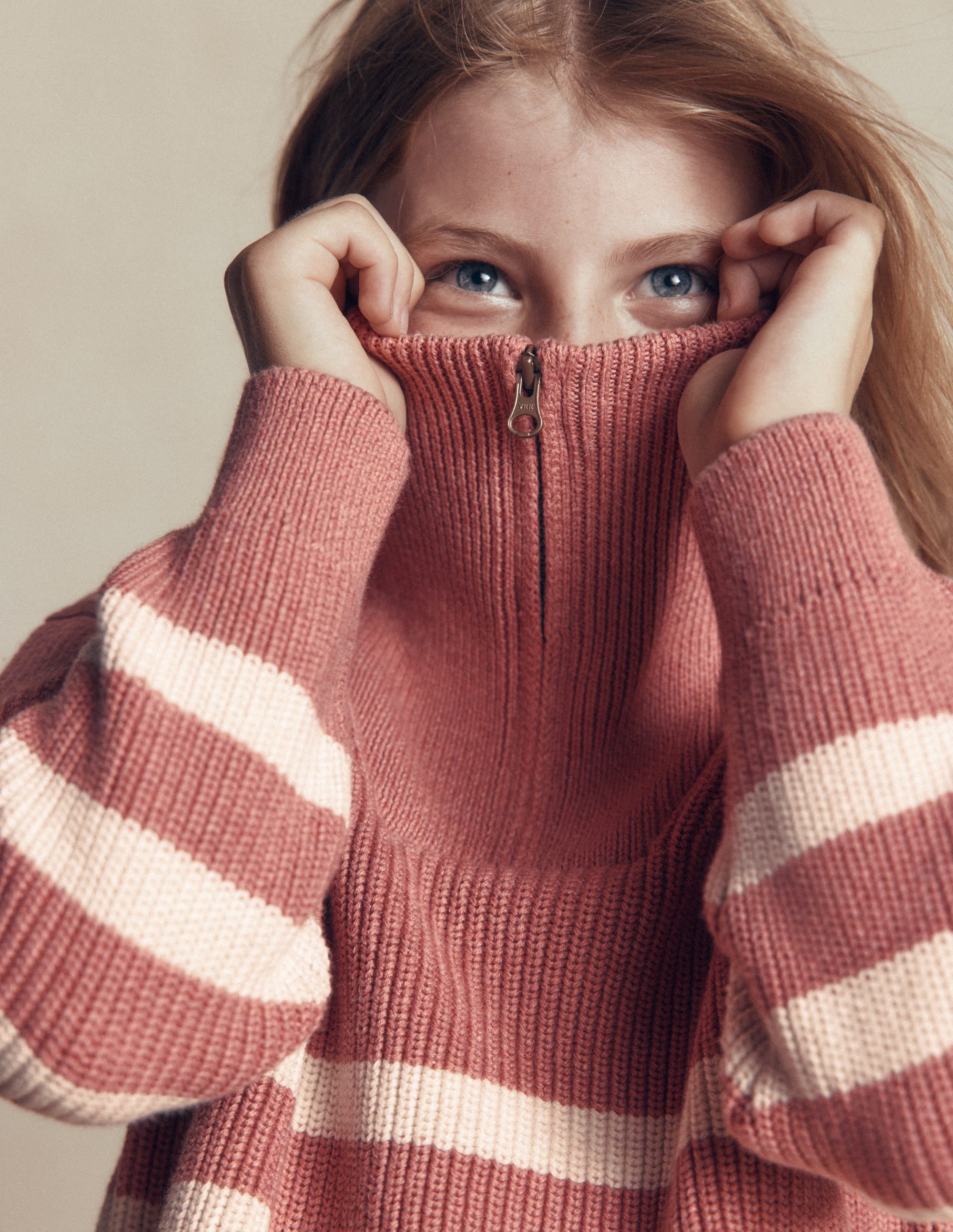 Zip Up Neck Jumper-Dusty Rose Marl - Image 2