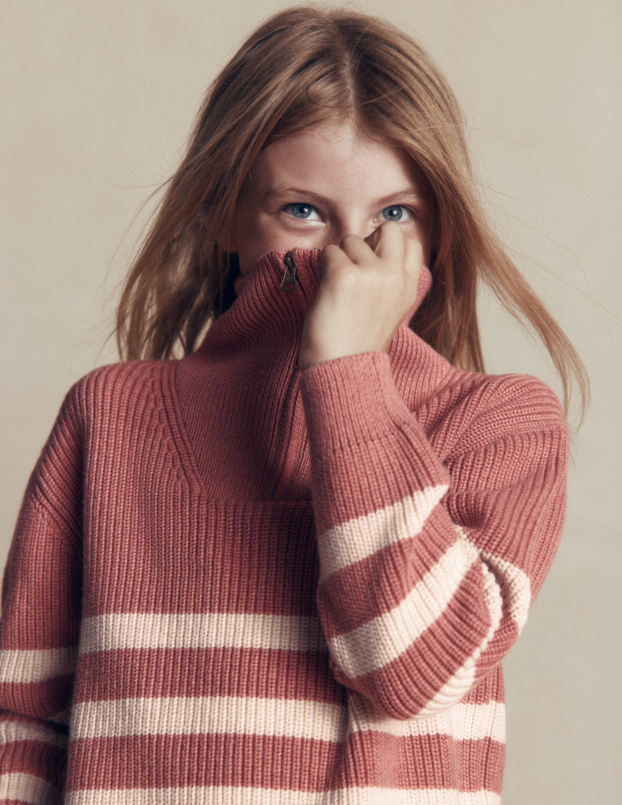 Zip Up Neck Jumper-Dusty Rose Marl - Image 3